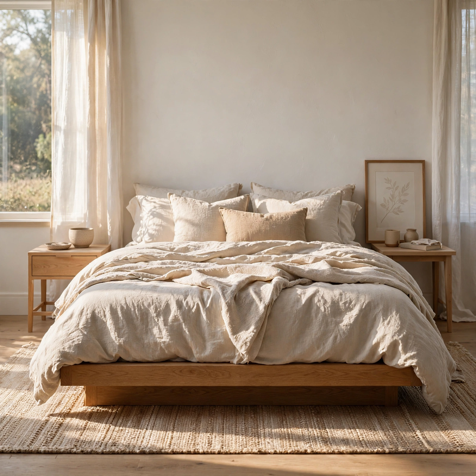 3. Natural Linen Bedding for Japandi Bedroom