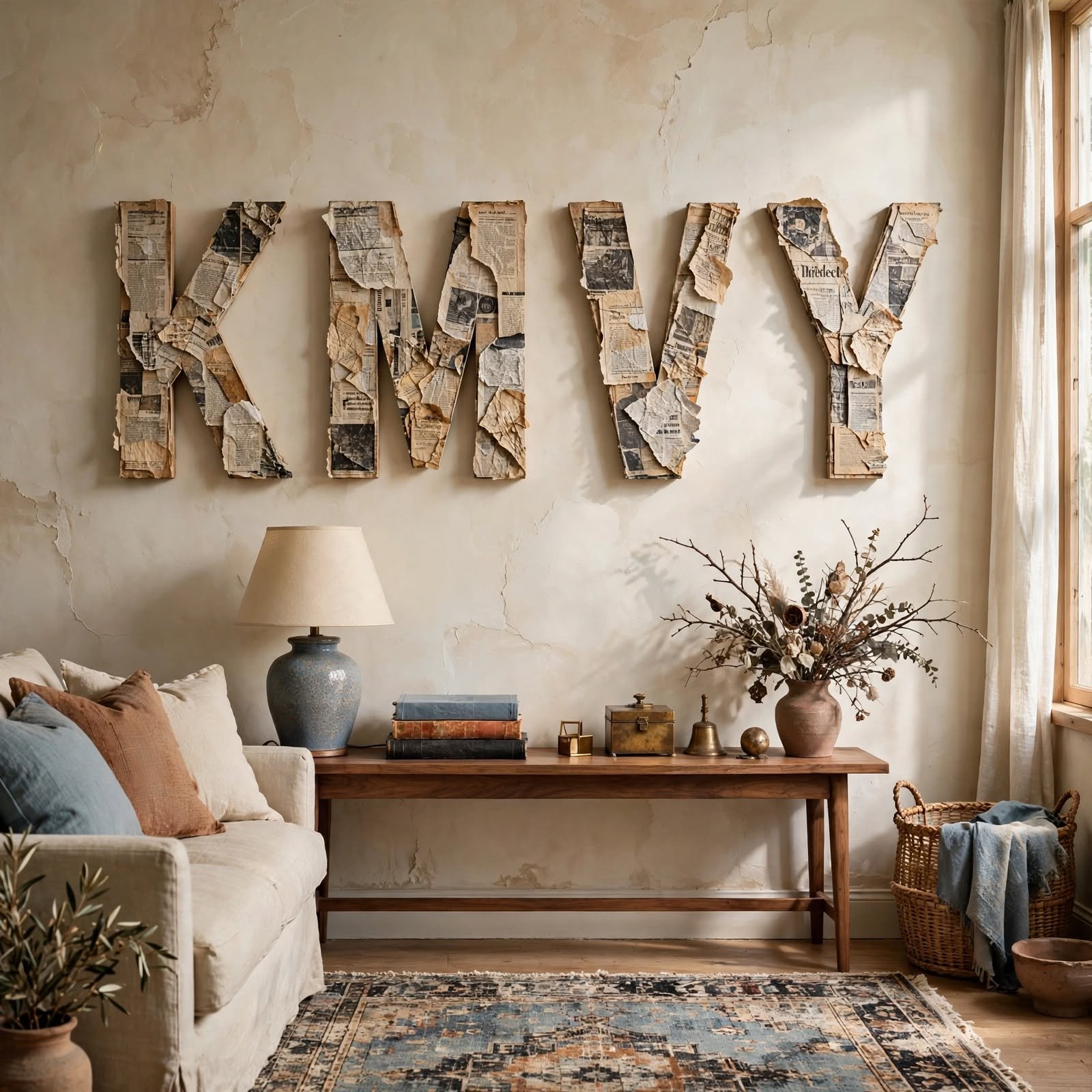 10. Newspaper Decoupage Letter Art for Wall Decor DIY