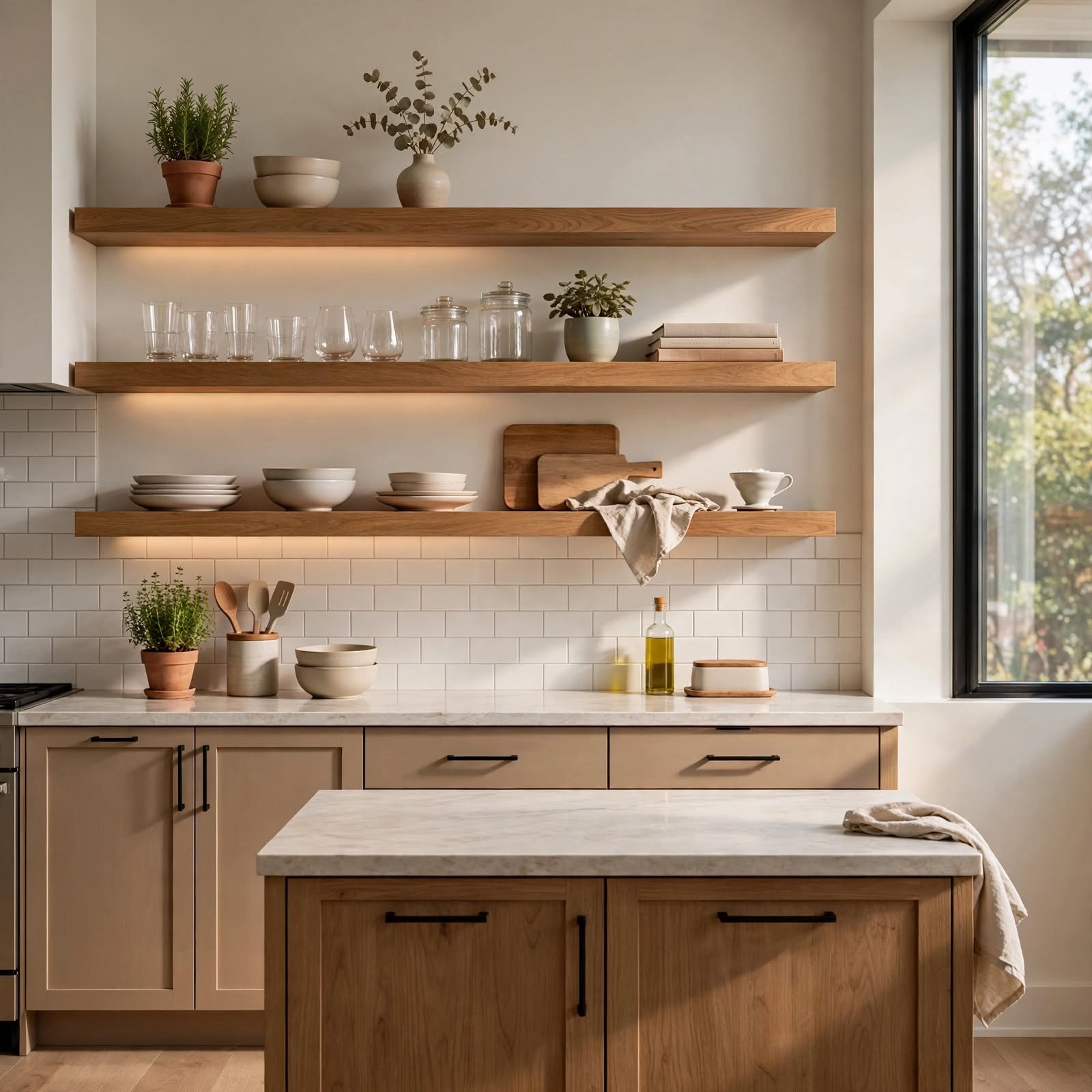 6. Open Shelving Kitchen Display for Apartment Inspiration