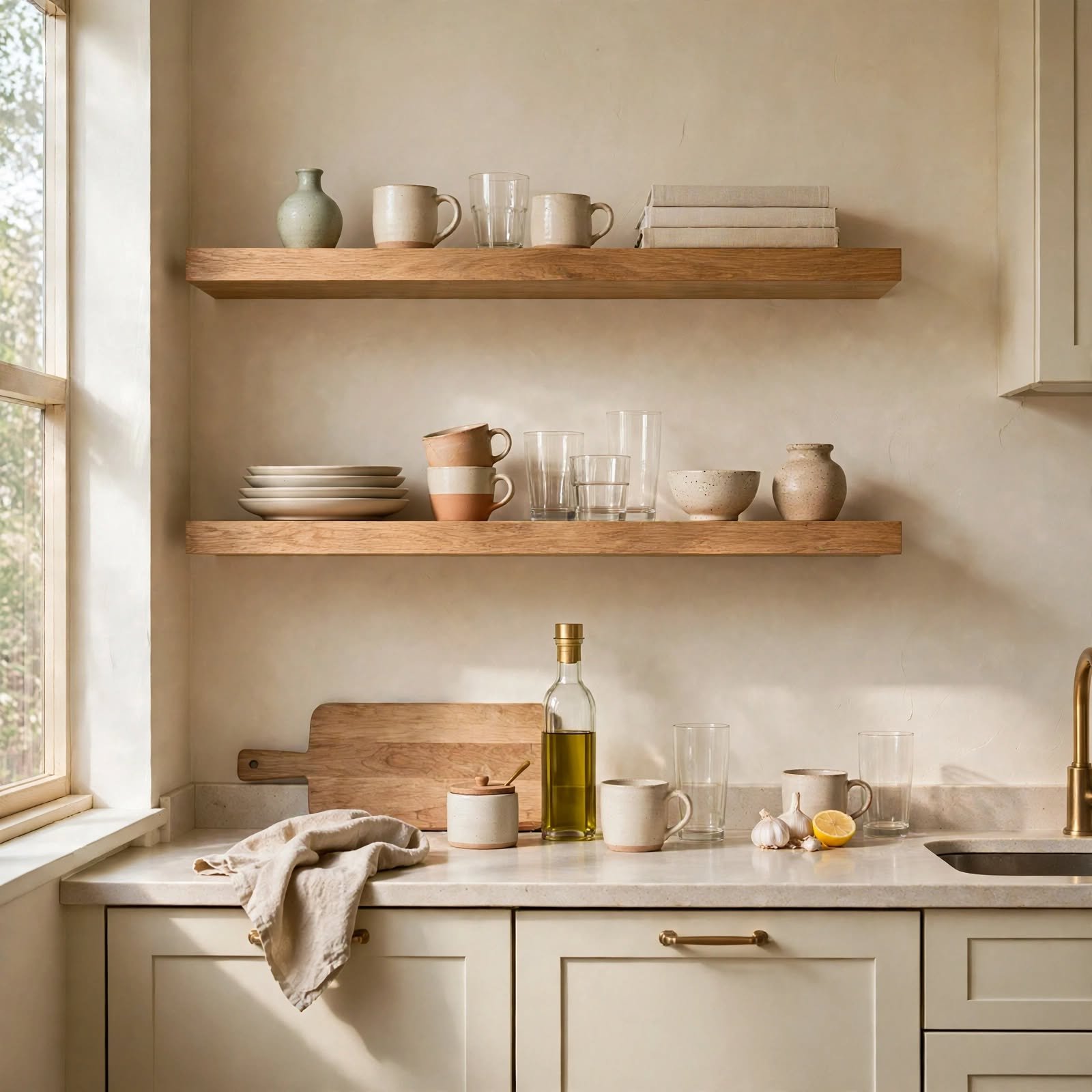 15. Open Shelving Kitchen Vignette for Apartment Decor Inspiration