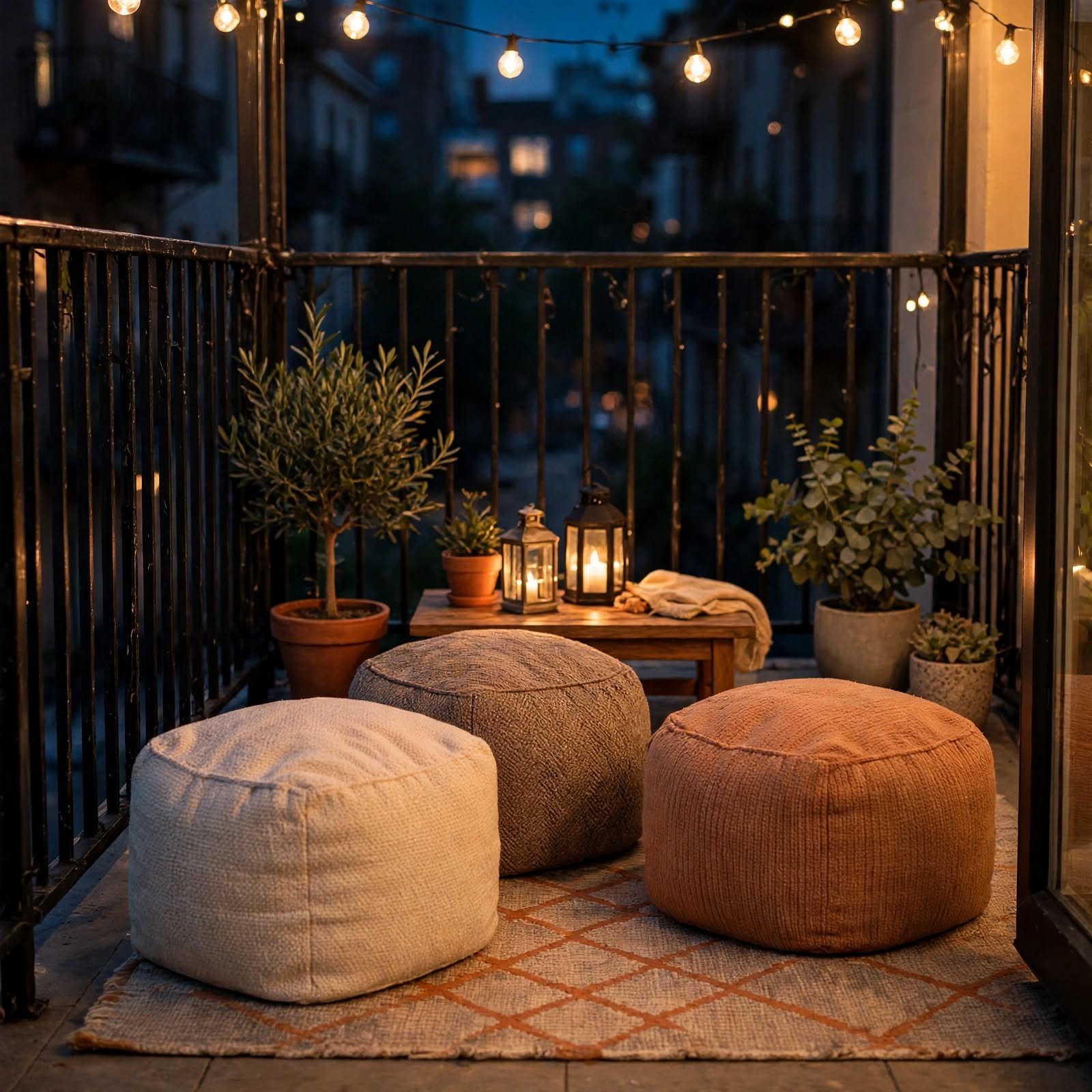 9. Outdoor Pouf Seating for Balcony Ideas Apartment