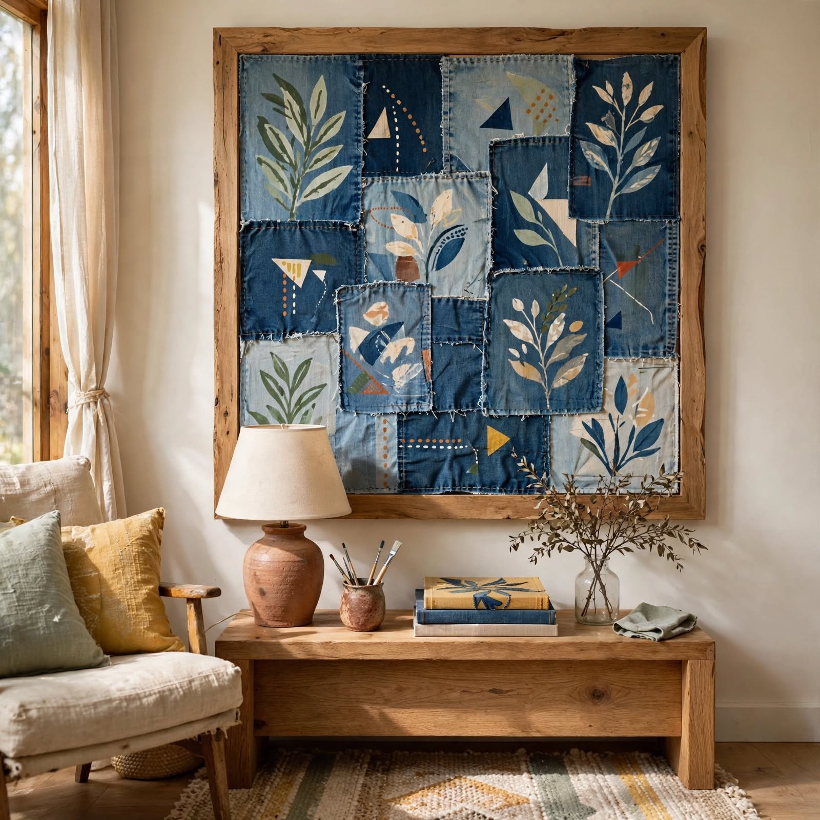 3. Painted Denim Patch Wall Art for Wall Decor DIY