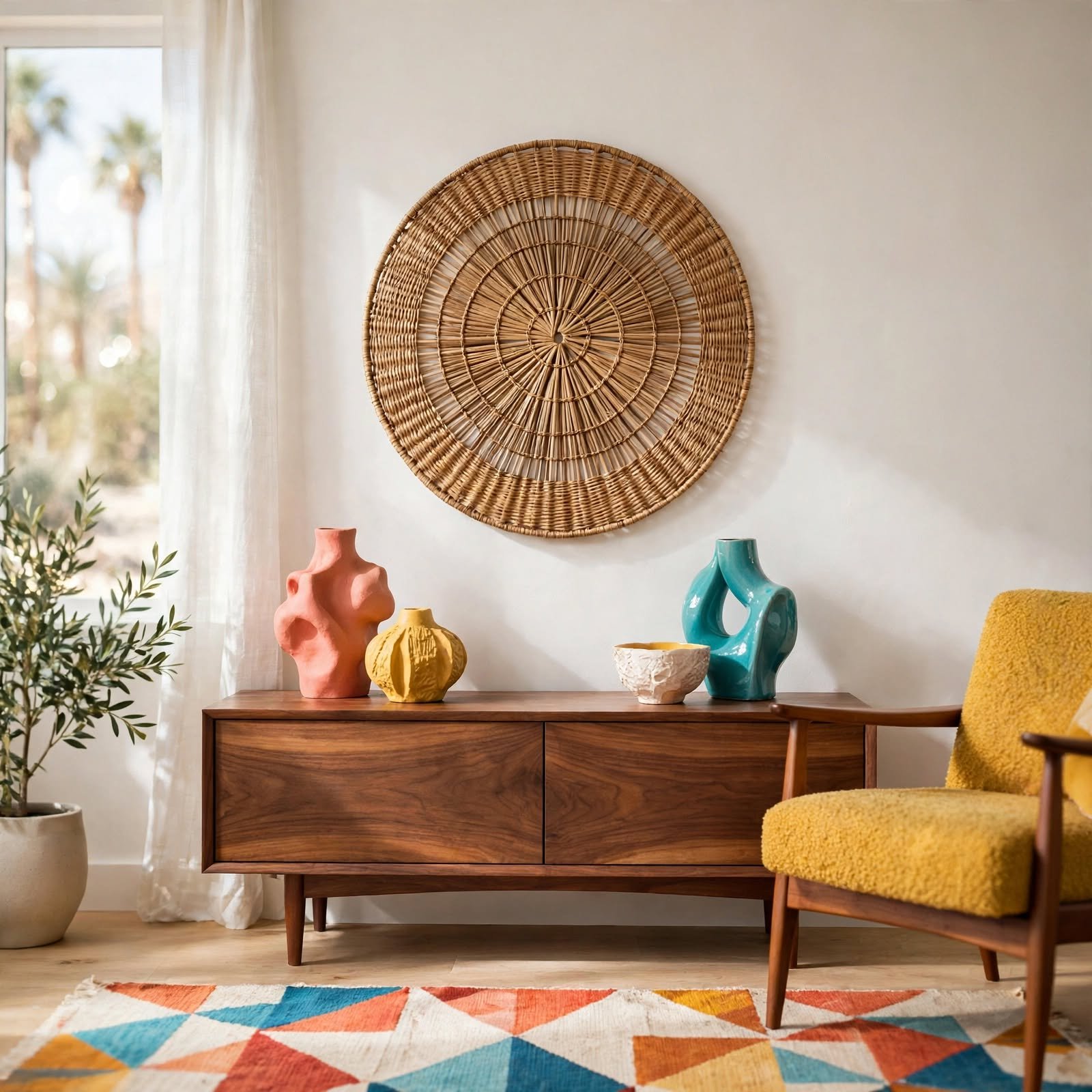 4. Palm Springs Woven Fan Accent for Wall Decor Aesthetic