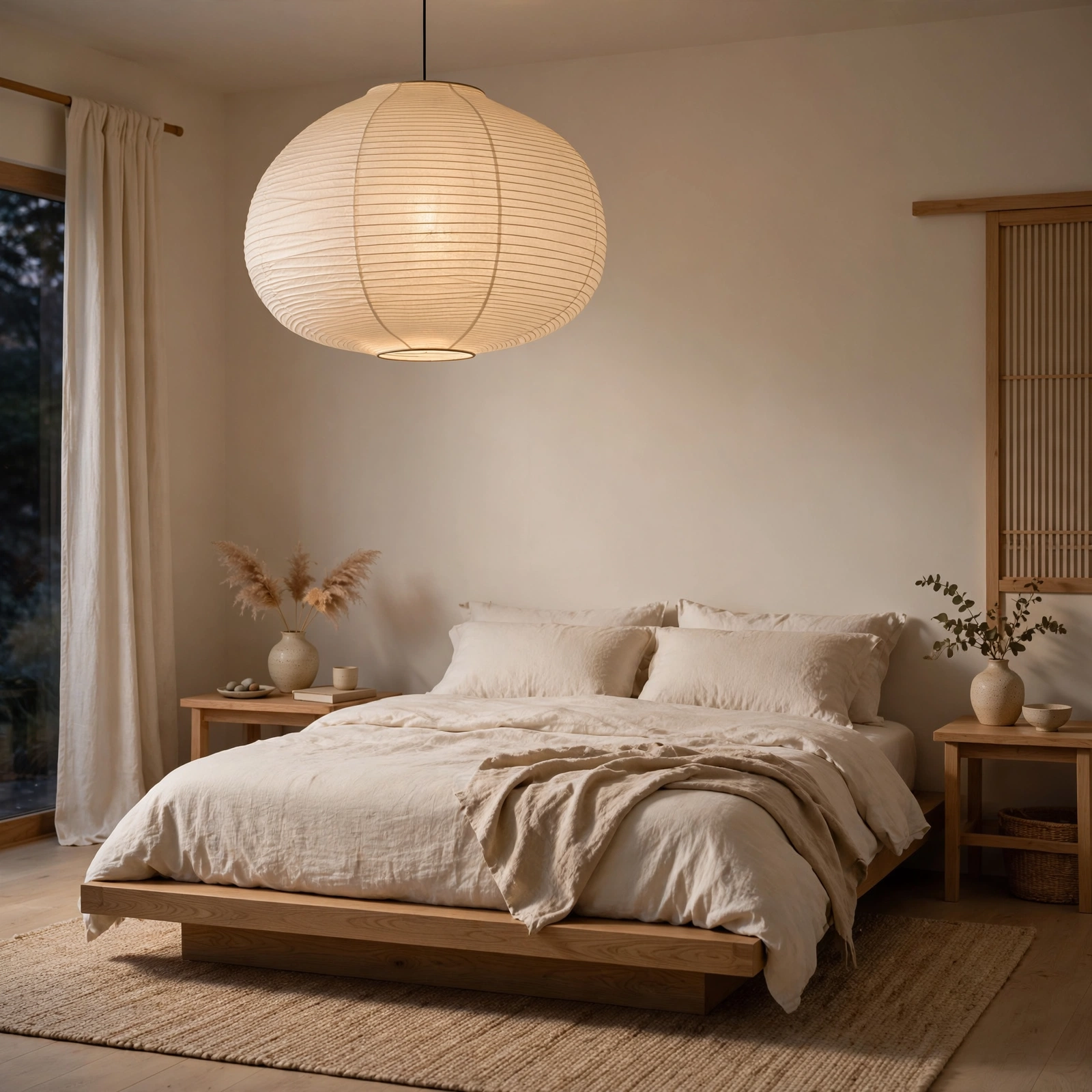 8. Paper Lantern Pendant for Japandi Bedroom