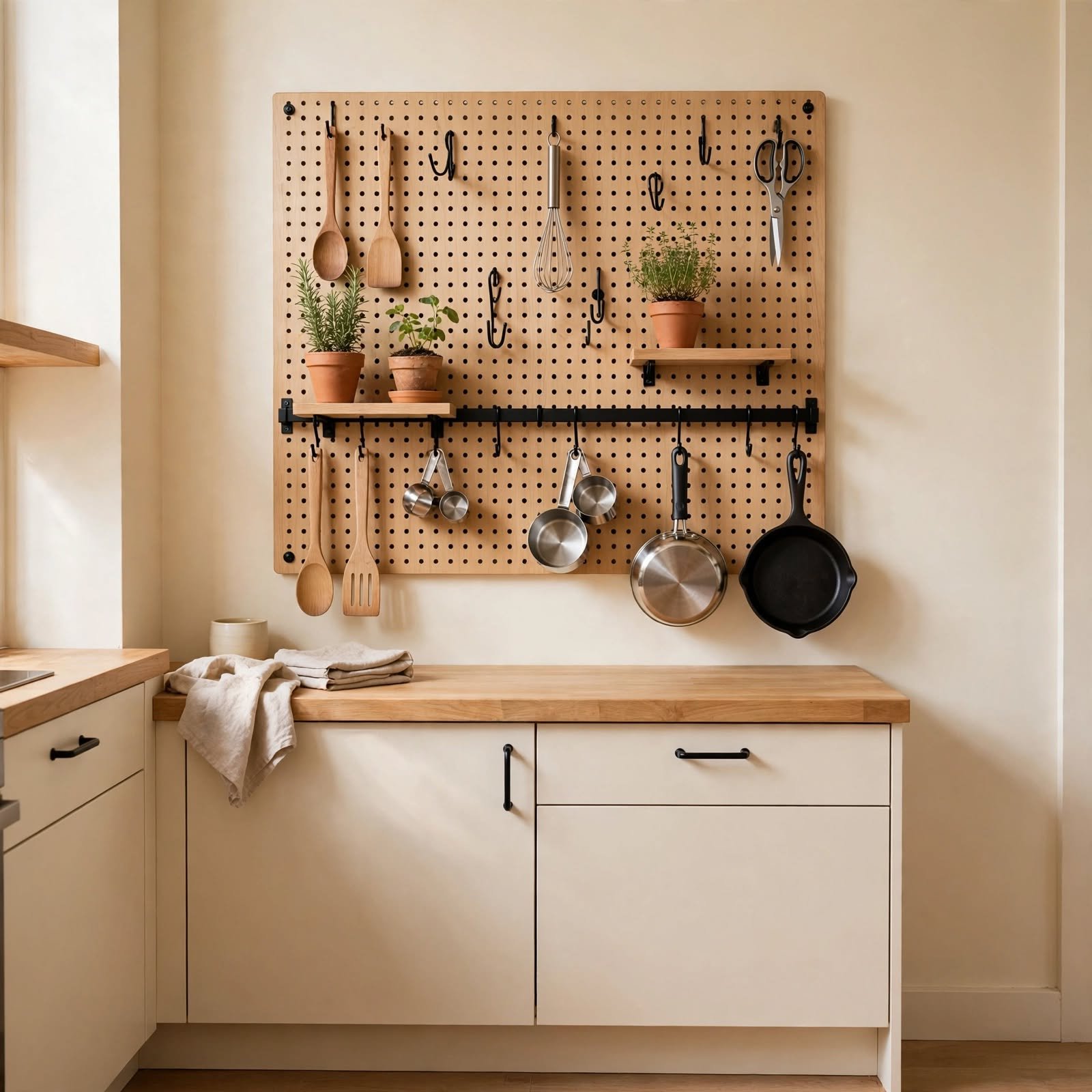14. Pegboard Kitchen Rail for Small Apartment Living