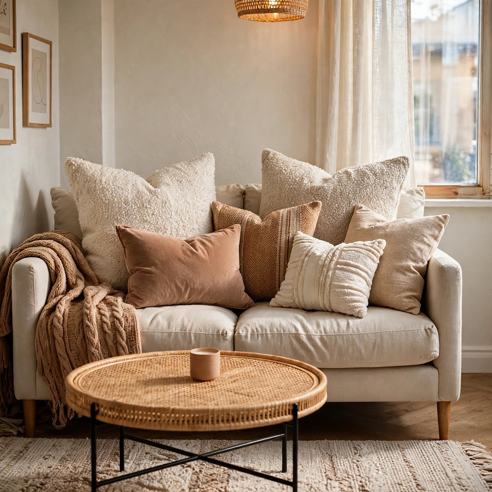 16. Plush Cushion Layering for Cozy Apartment