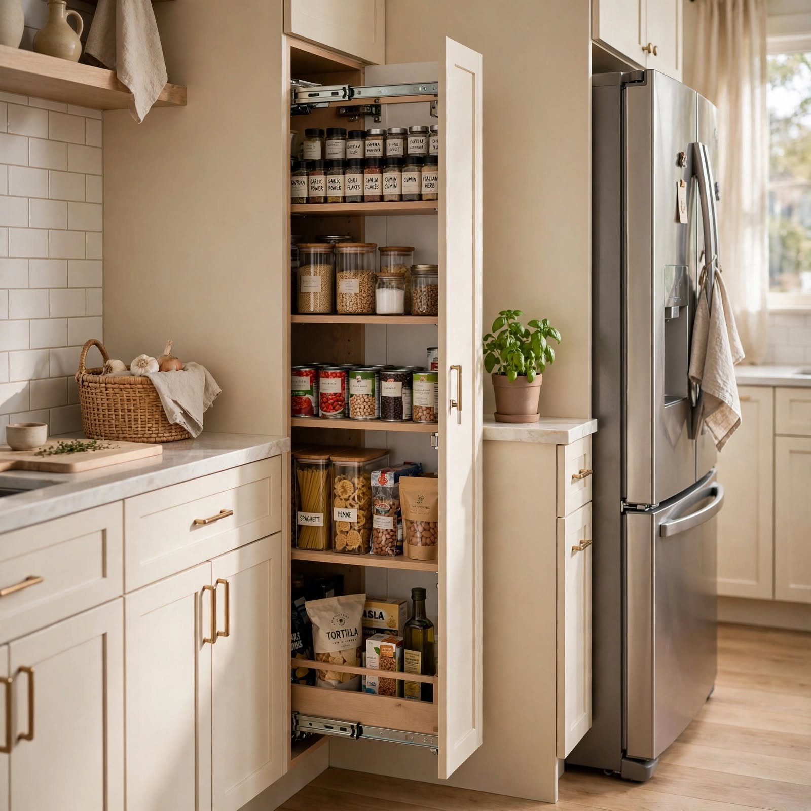 1. Pull-Out Pantry Cabinet for Small Apartment Ideas