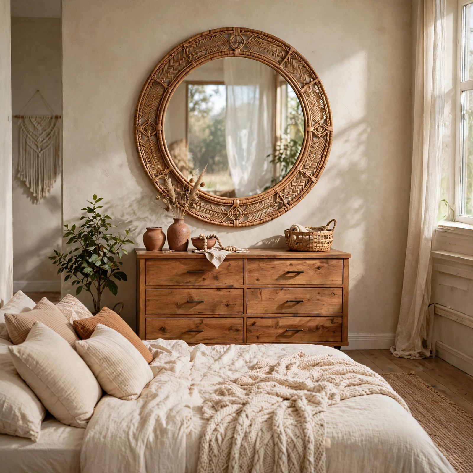 3. Rattan Mirror Frame for a Boho Bedroom