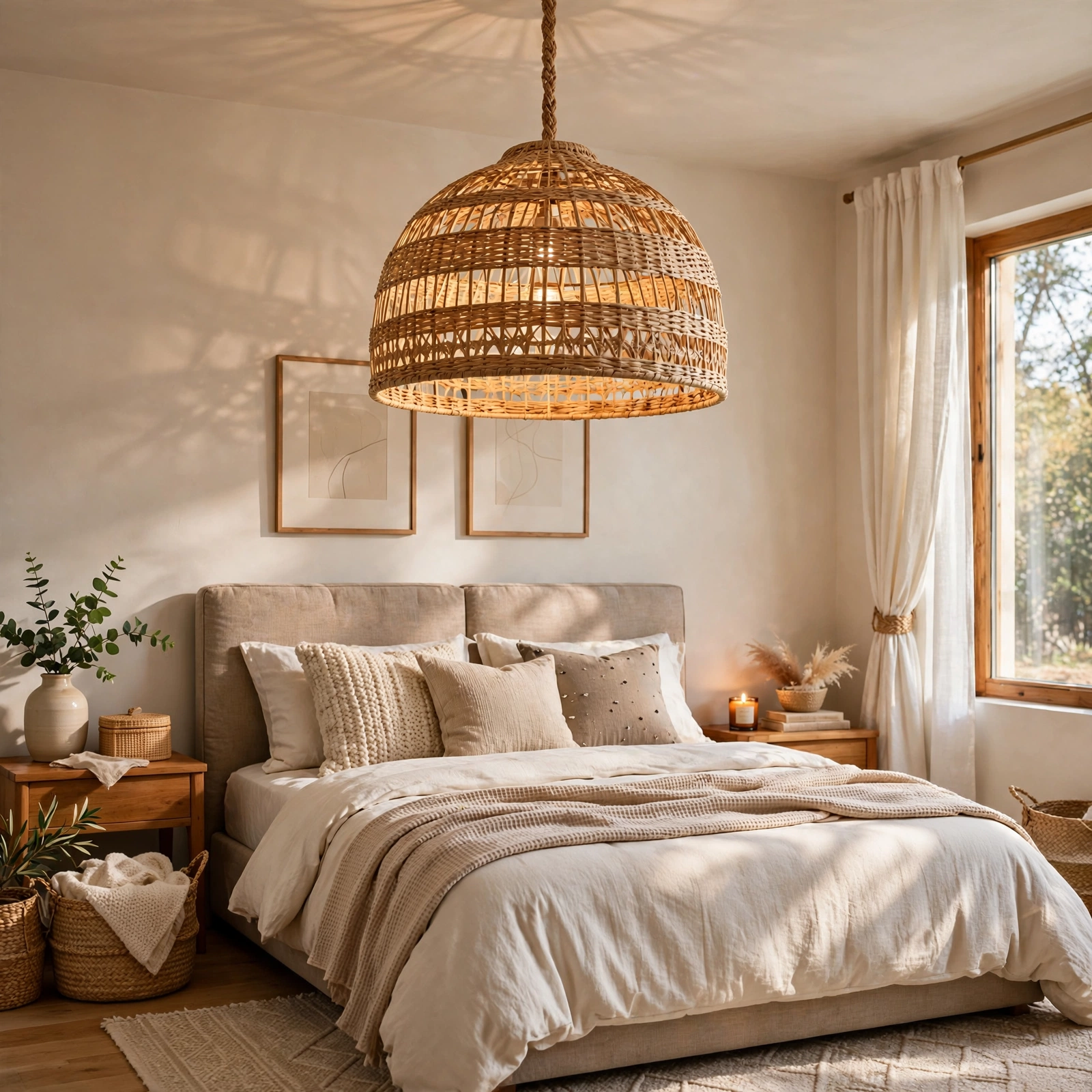 2. Rattan Pendant Shade for Room Decor Bedroom