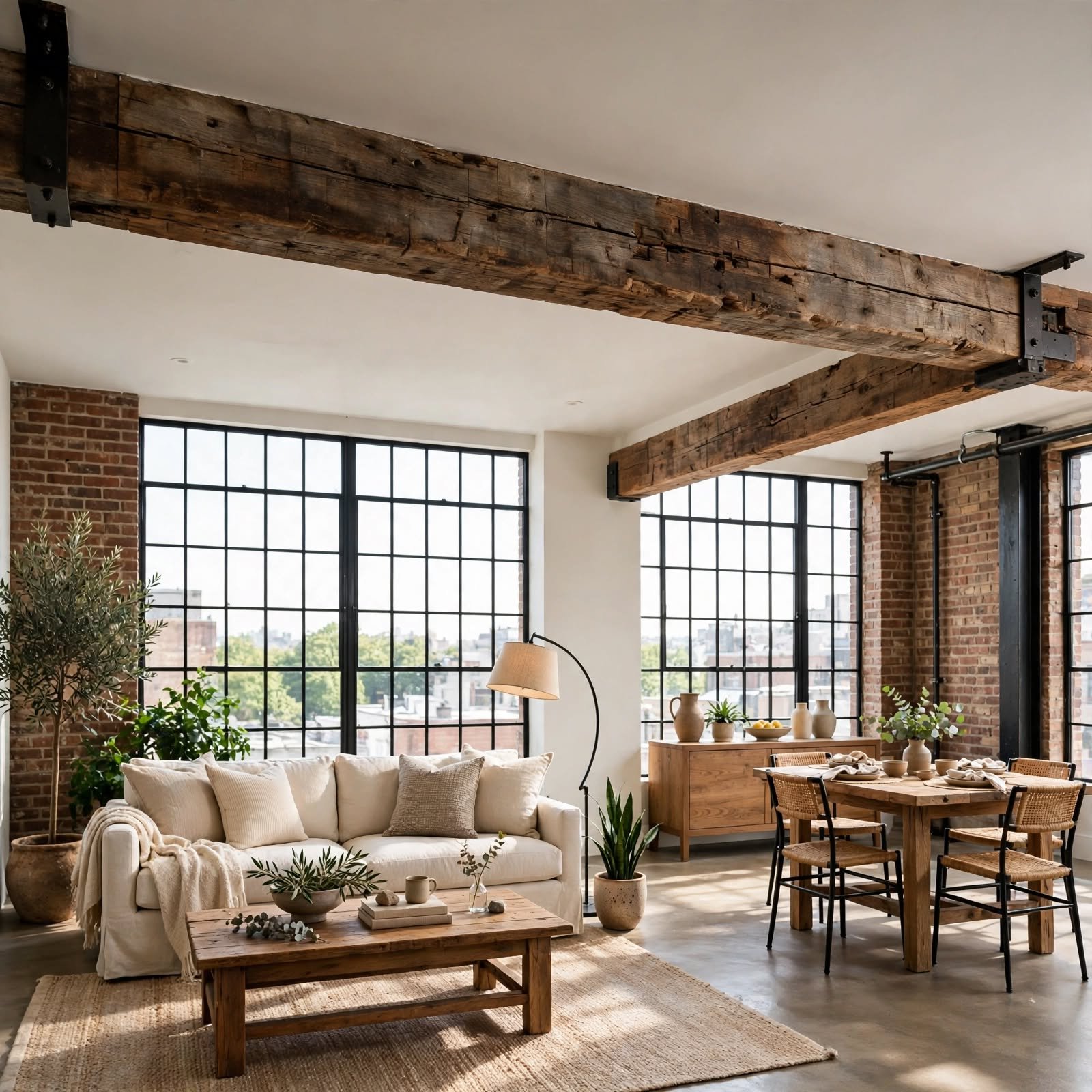 16. Reclaimed Wood Accent Beam for Loft Apartment
