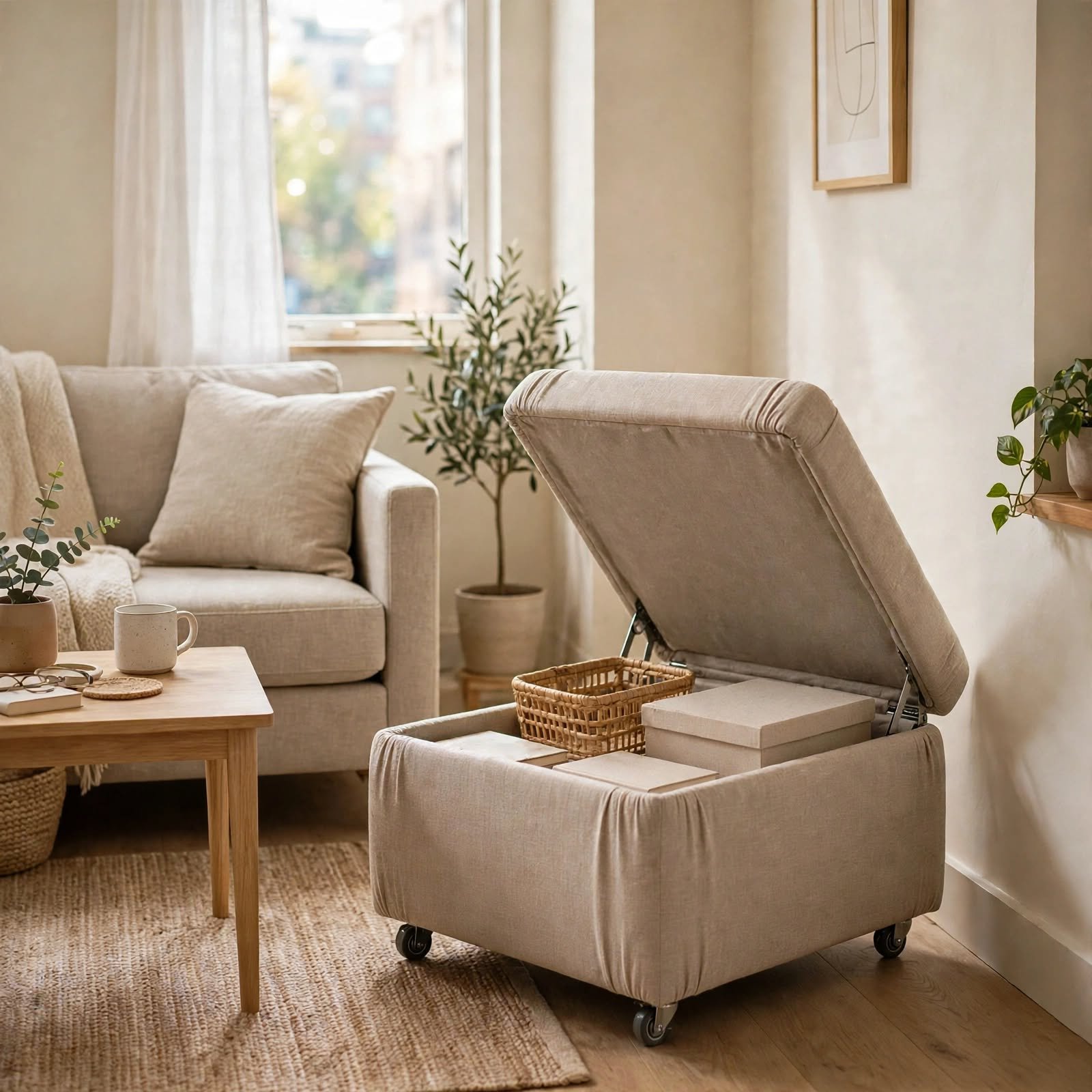 13. Rolling Ottoman Storage for Small Apartment Ideas