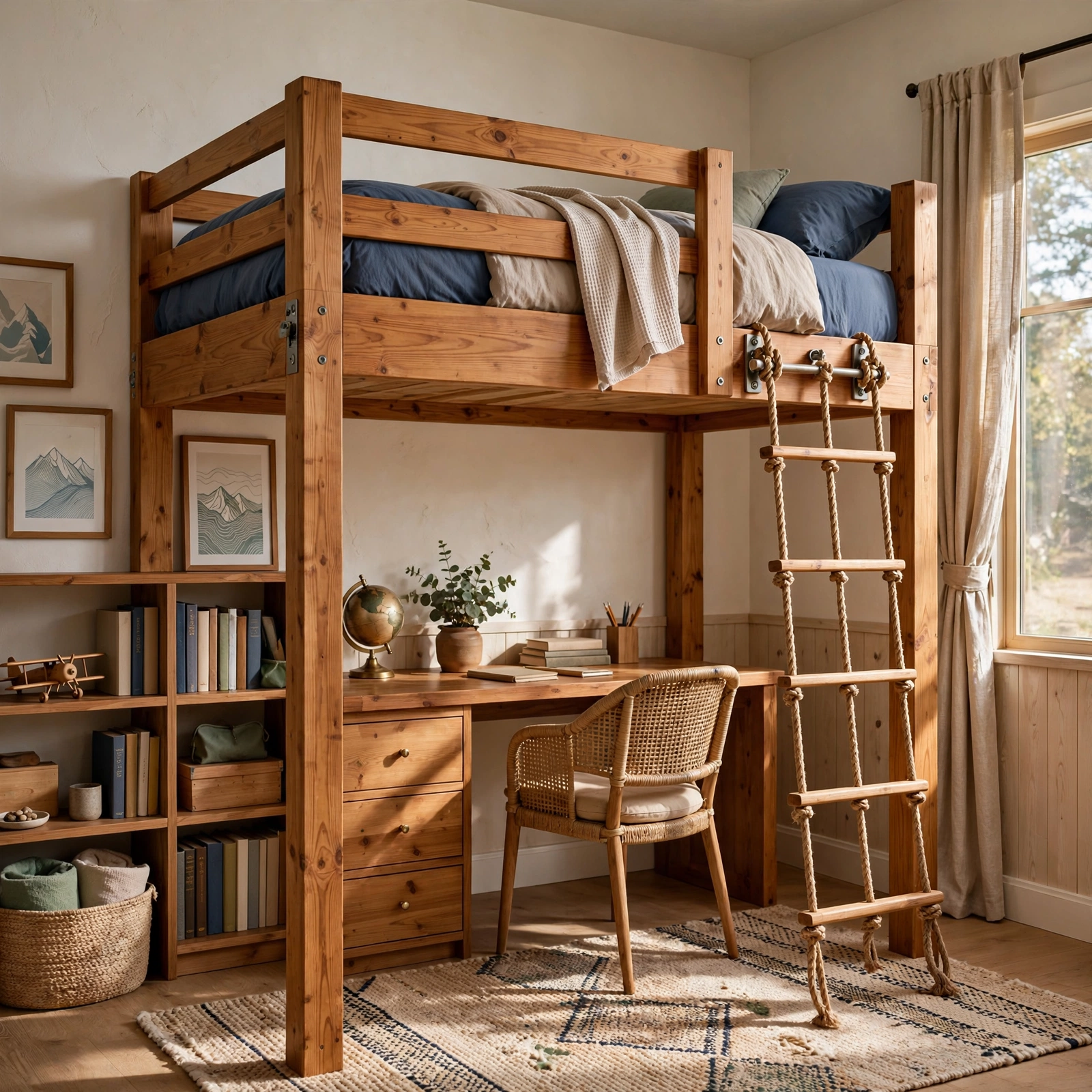 5. Rope Ladder Loft Bed for Boys Bedroom Ideas