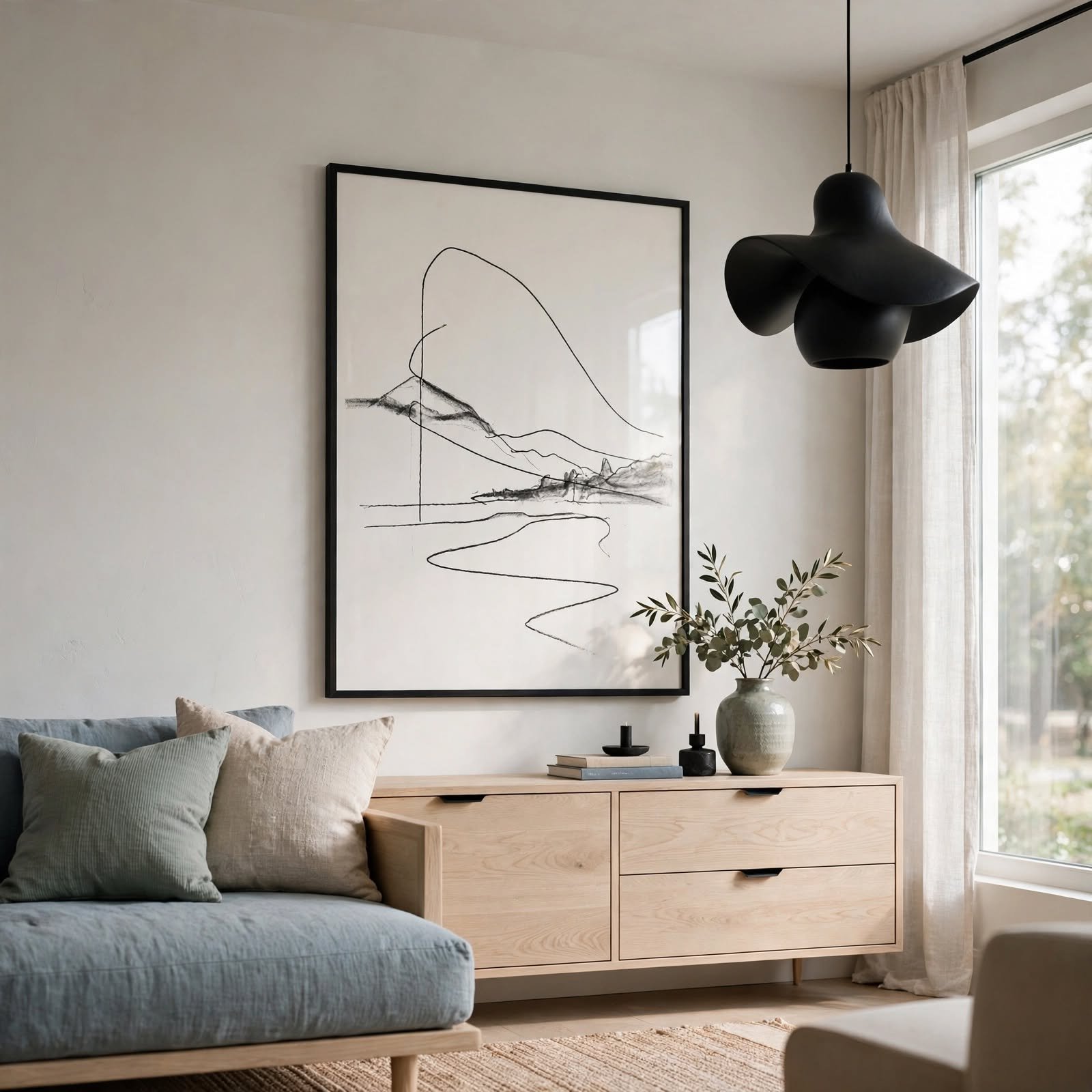 5. Scandi Noir Charcoal Line Art for Wall Decor Aesthetic