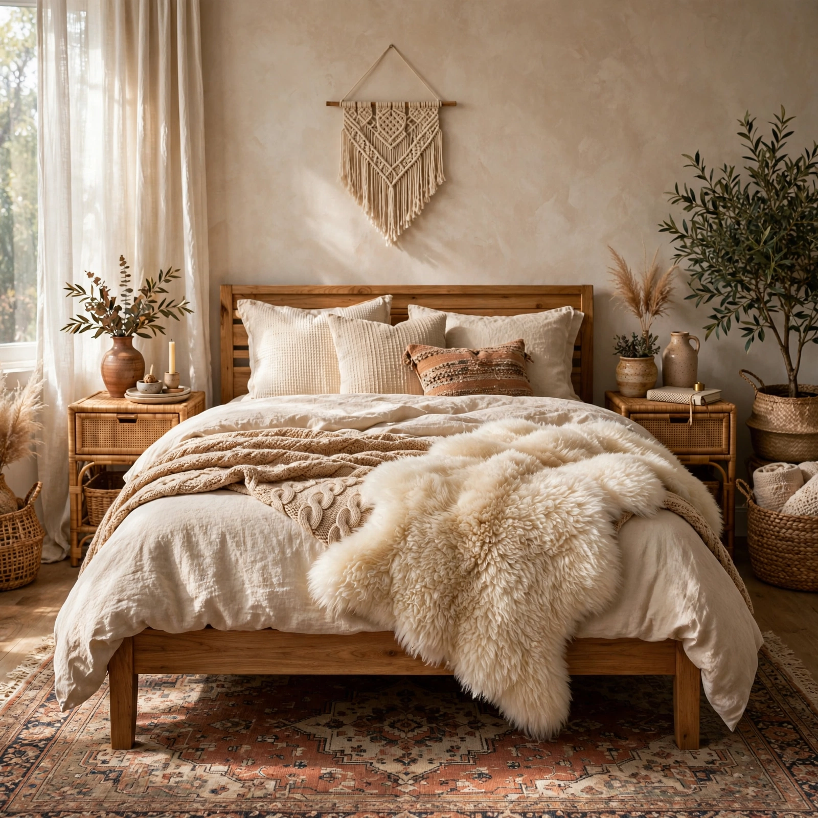 16. Sheepskin Throw Layer for a Boho Bedroom