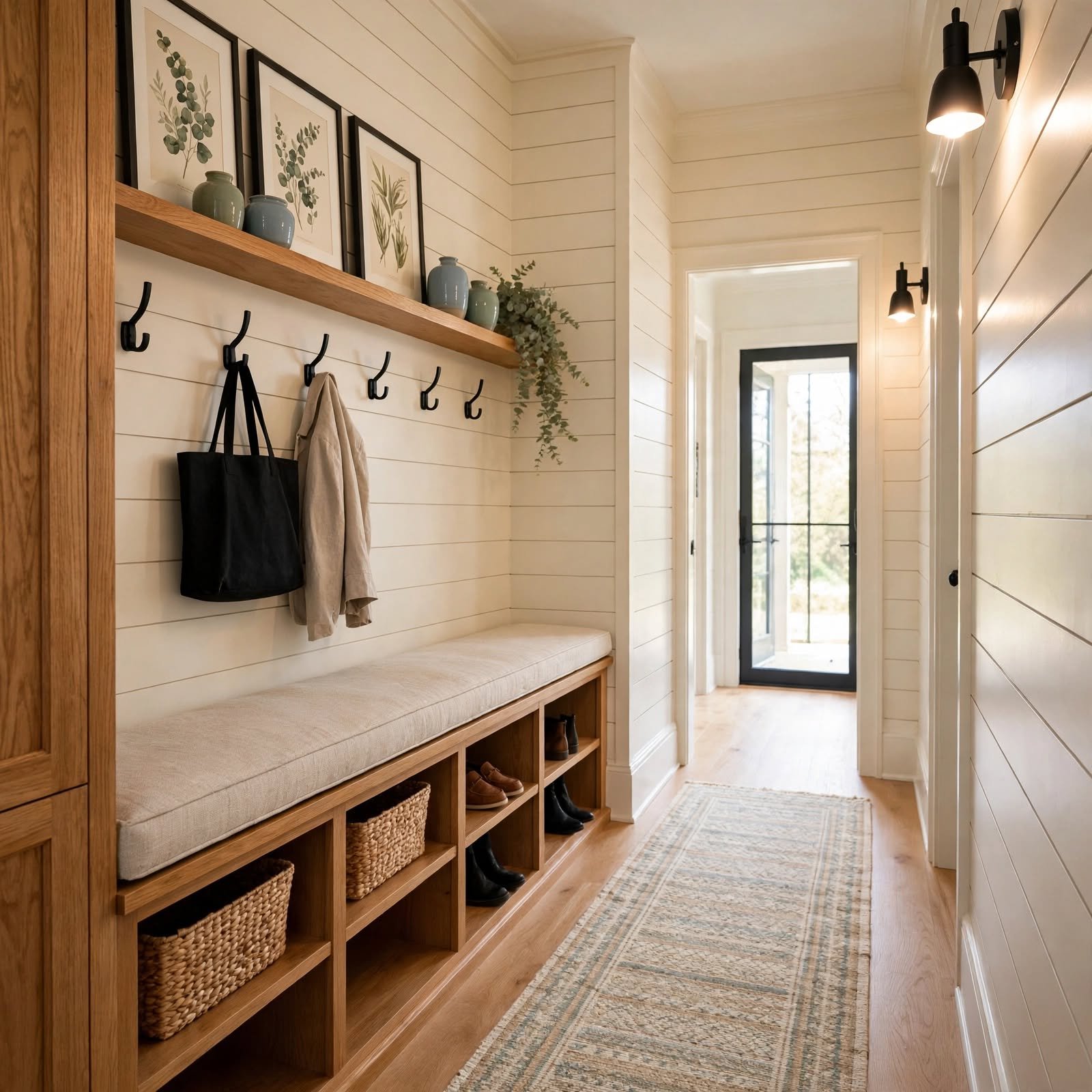9. Shoe Cubby Bench Wall for Hallway Wall Decor Ideas