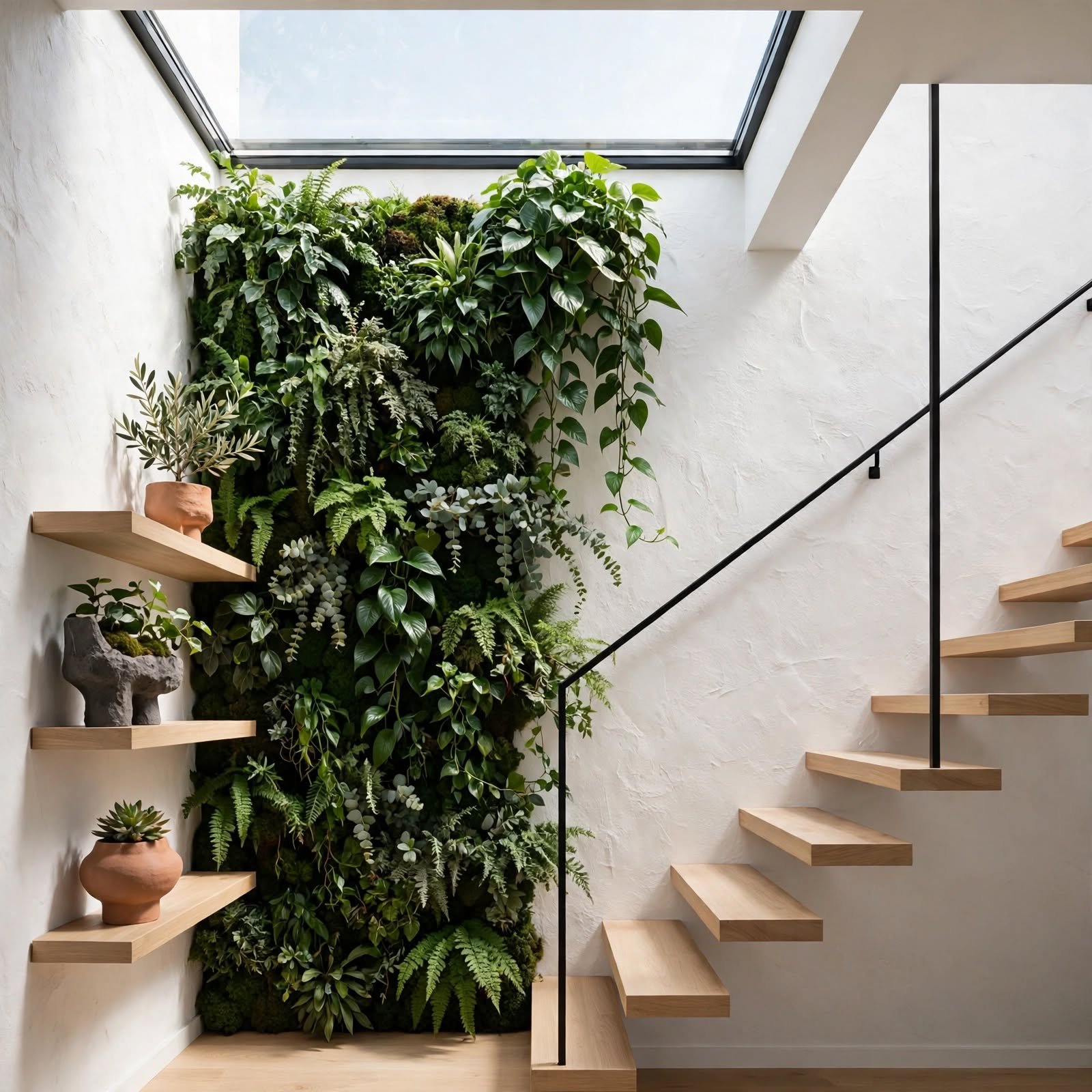 7. Skylight Staircase Plant Wall for Staircase Wall Decor