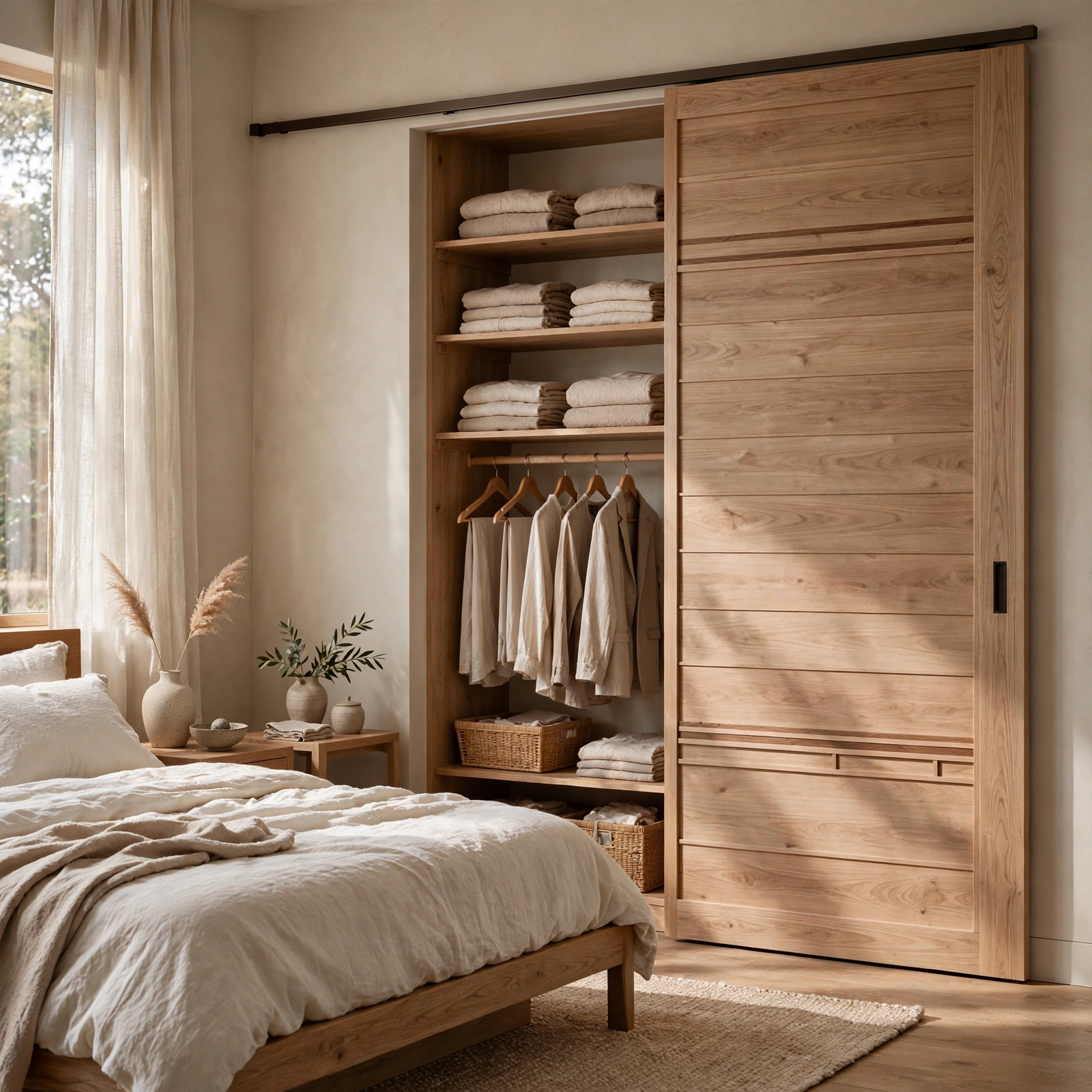 13. Sliding Wood Closet Door for Japandi Bedroom