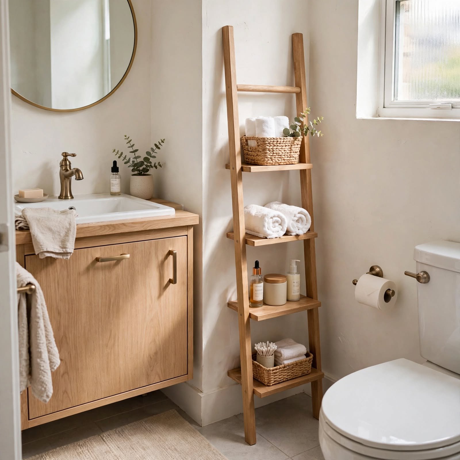 2. Slim Bathroom Storage Ladder for Small Apartment Ideas