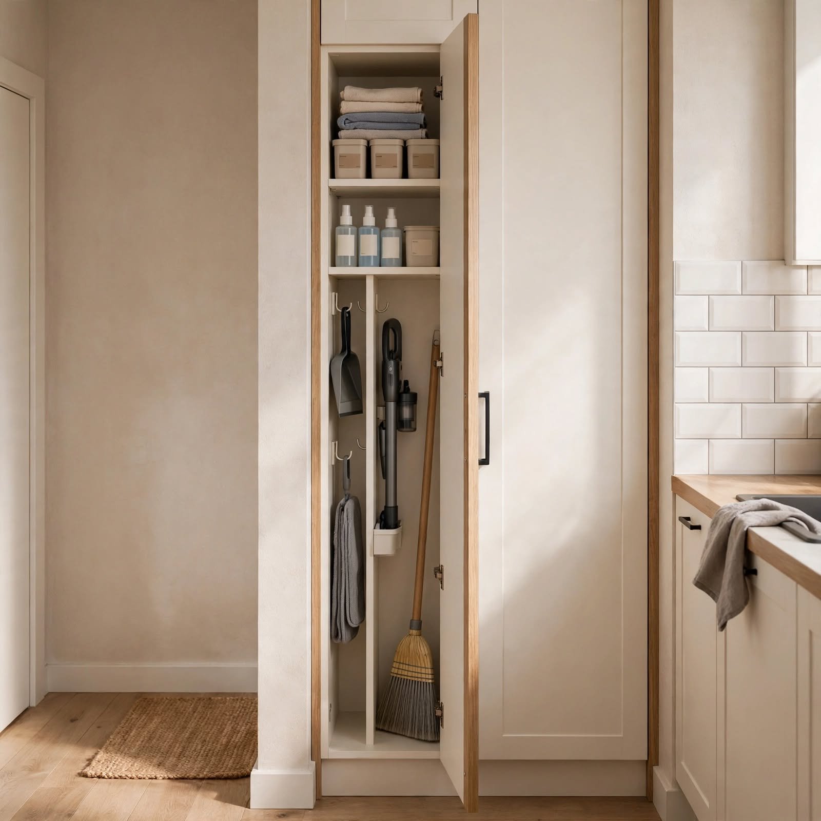 11. Slim Broom Closet Organizer for Small Apartment Ideas