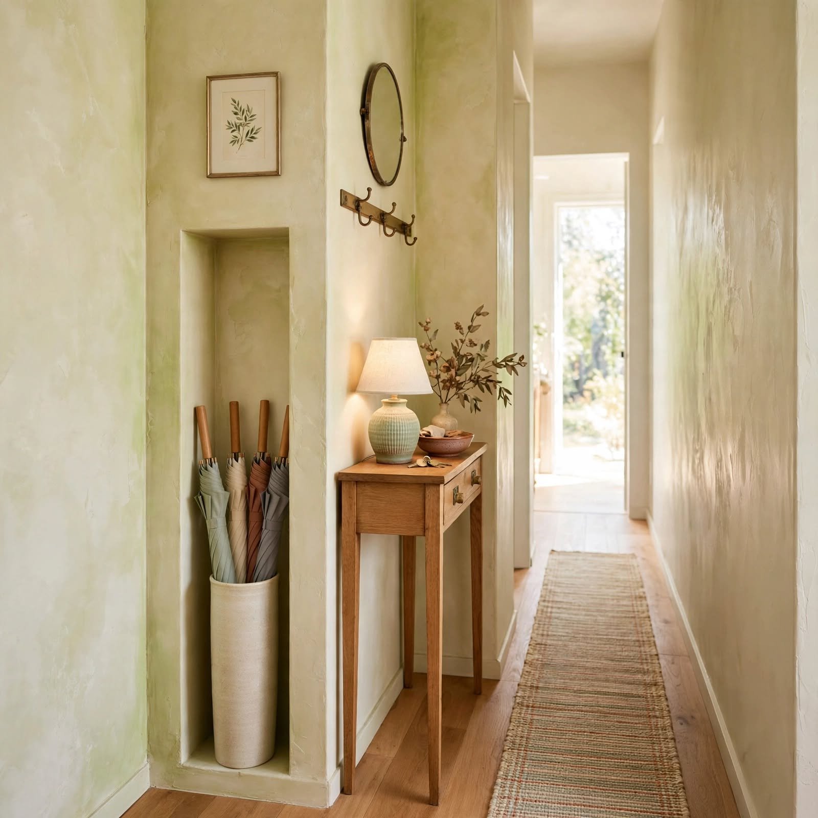 5. Slim Umbrella Stand Nook for Hallway Wall Decor Ideas