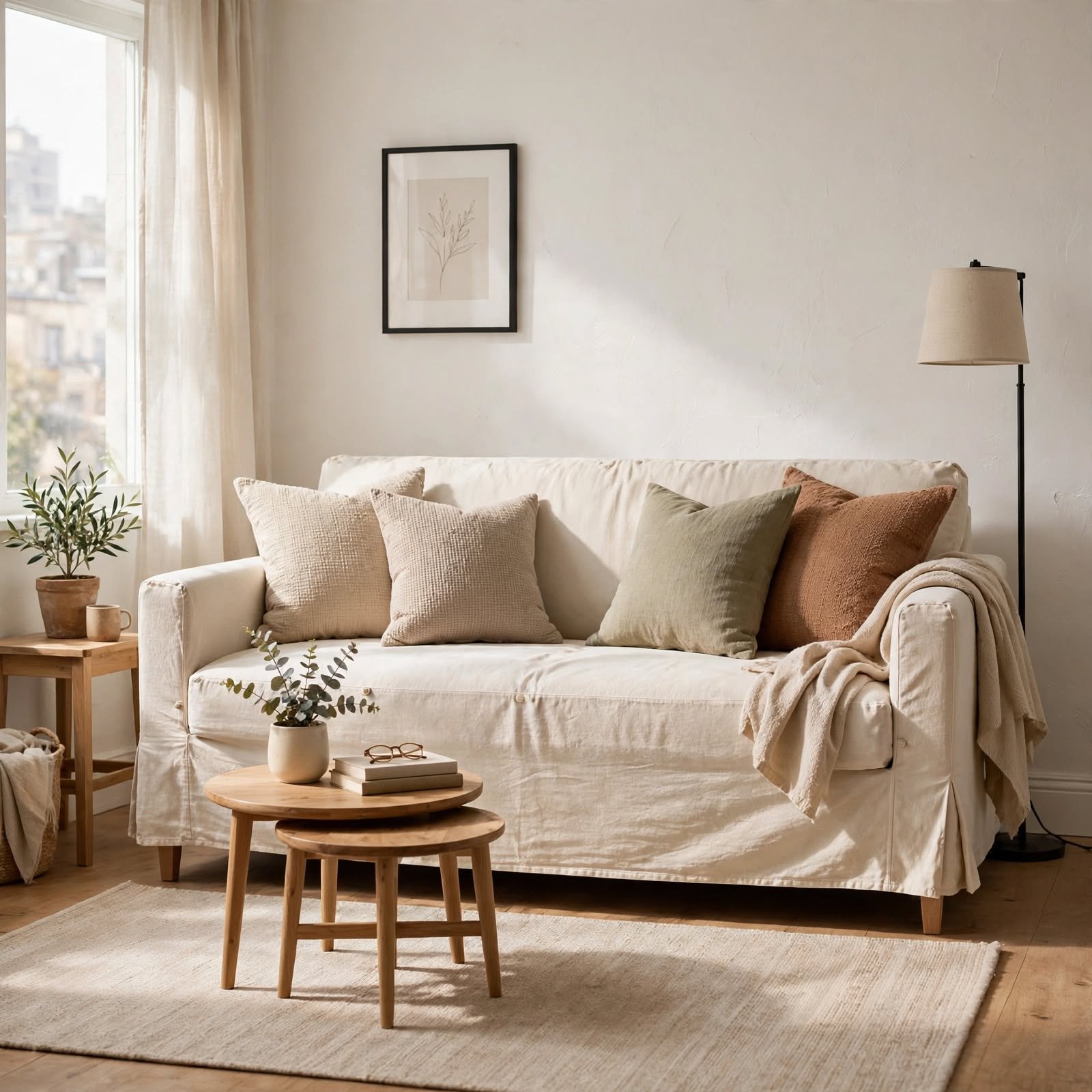 7. Slipcovered Sofa Choice for Small Apartment Decorating
