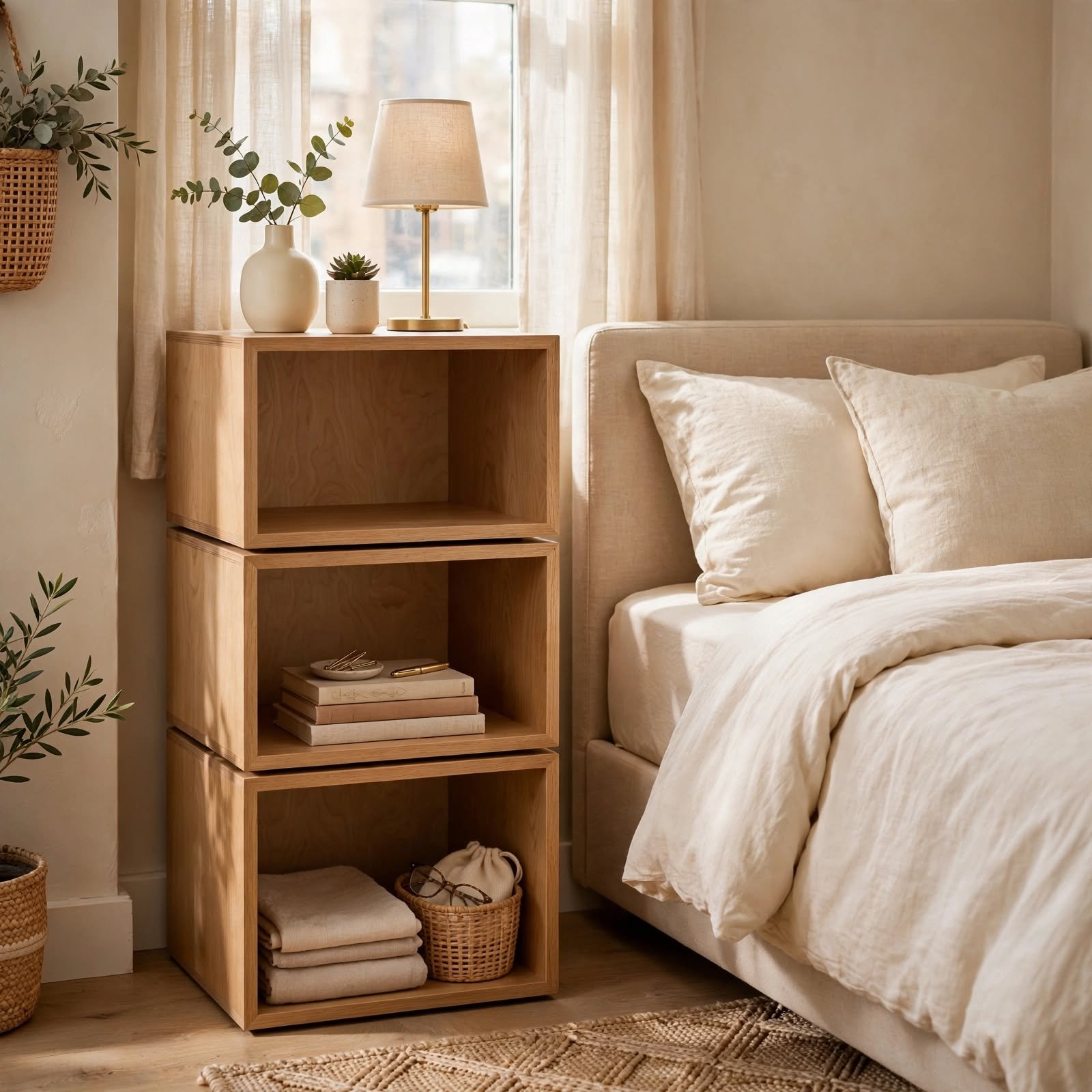8. Stackable Nightstand Cubes for Small Apartment Ideas