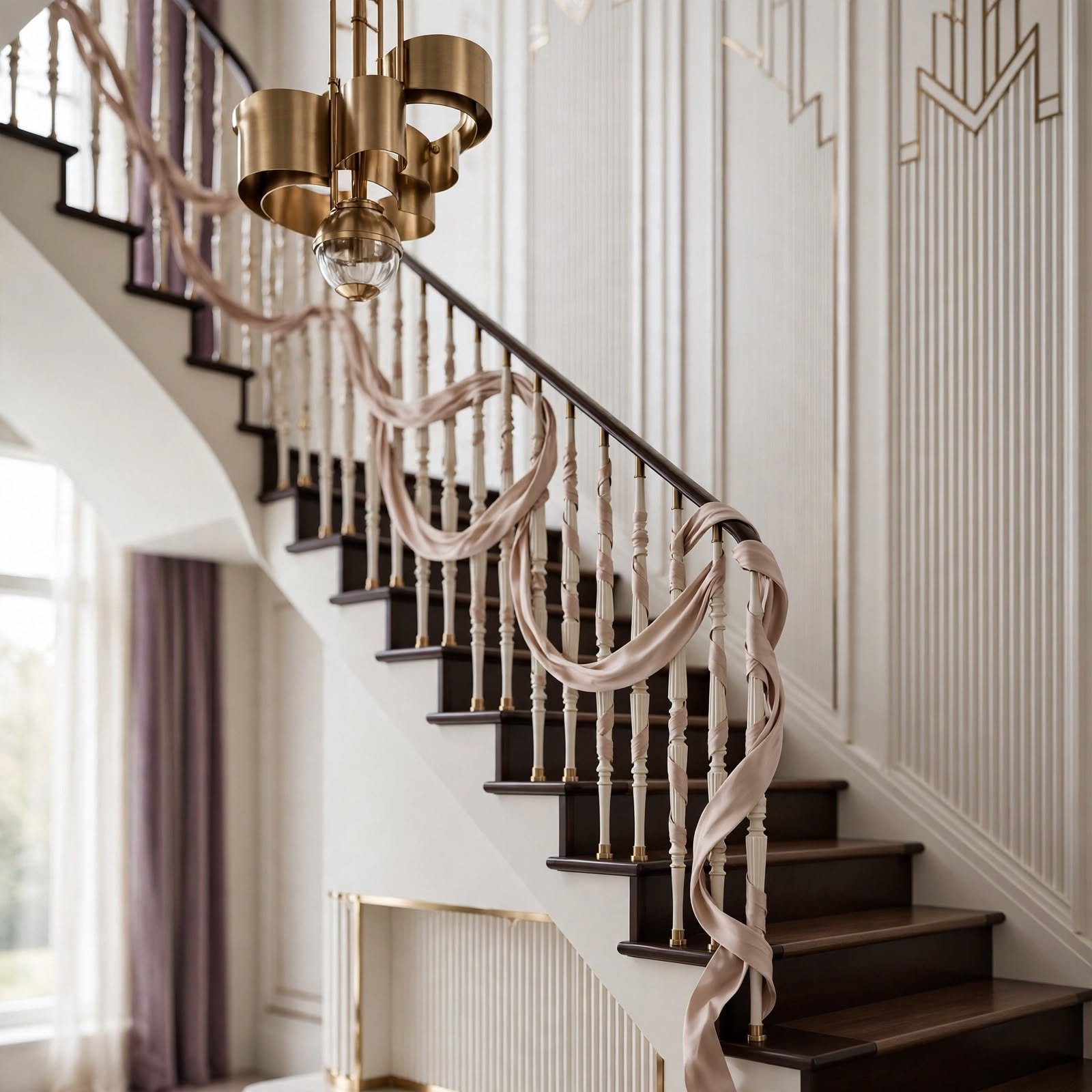 8. Staircase Spindle Ribbon Wrap for Staircase Wall Decor