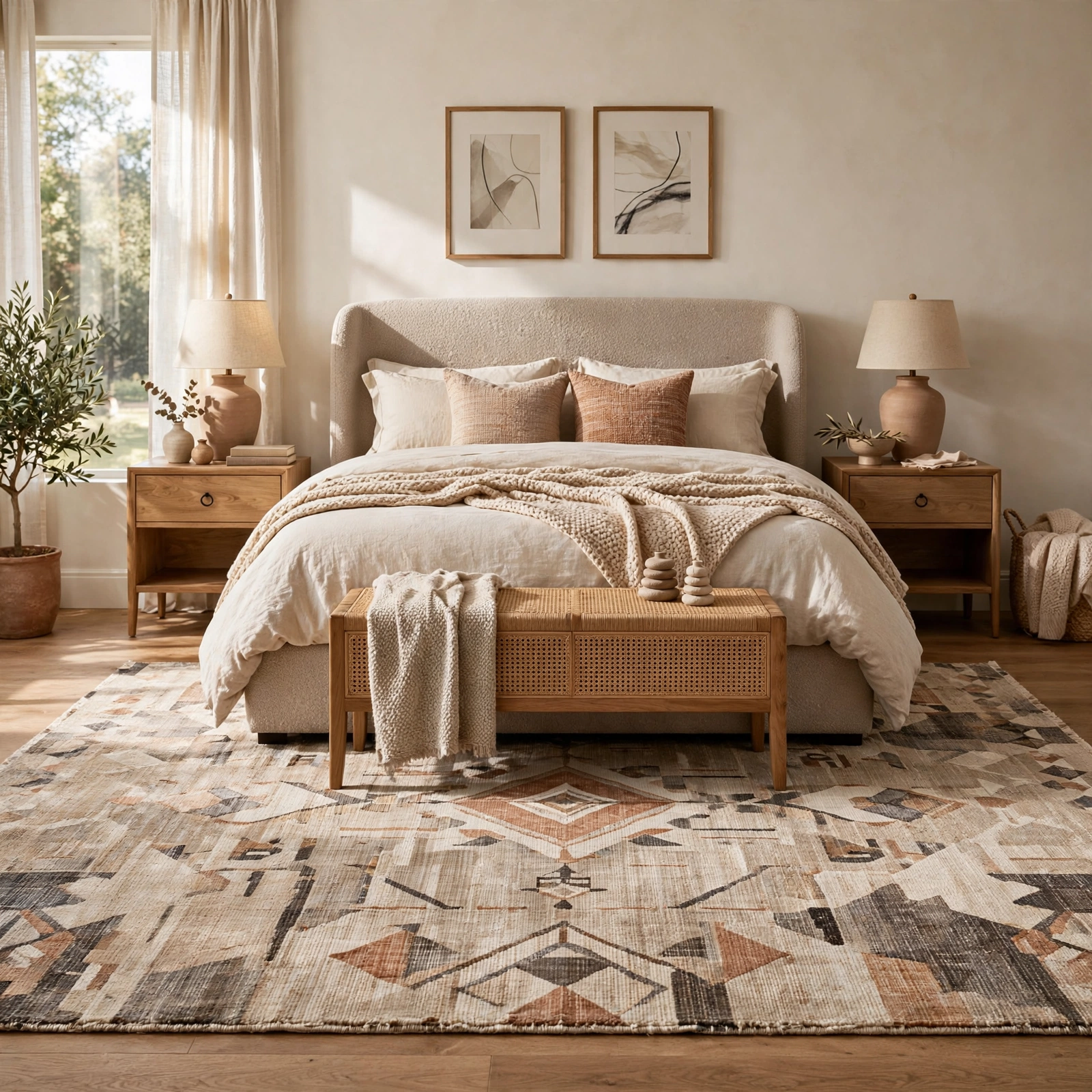 5. Statement Area Rug Anchor for Bedroom Design Ideas