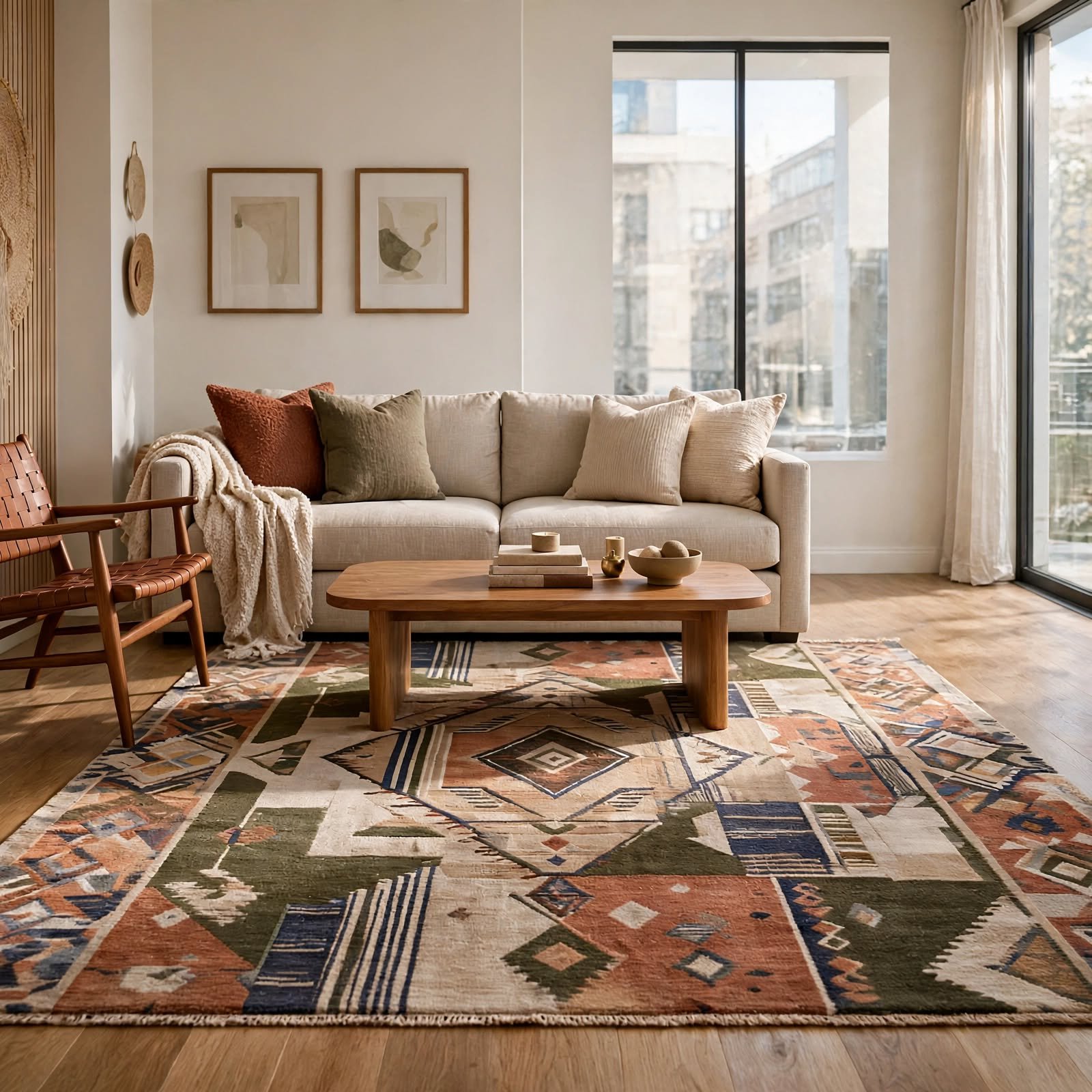 2. Statement Area Rug for Apartment Inspiration