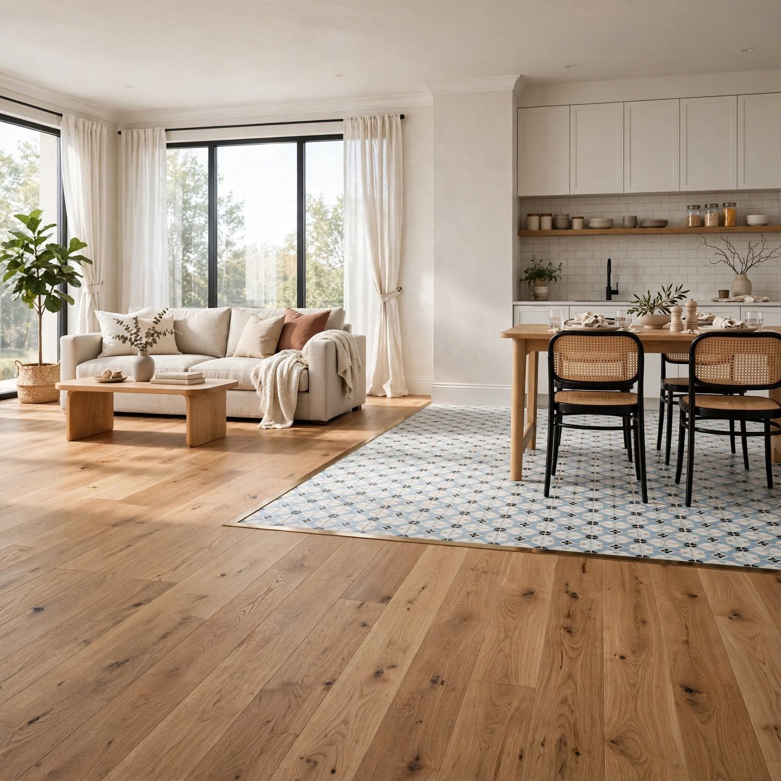 2. Statement Flooring Transition for Apartment Interior