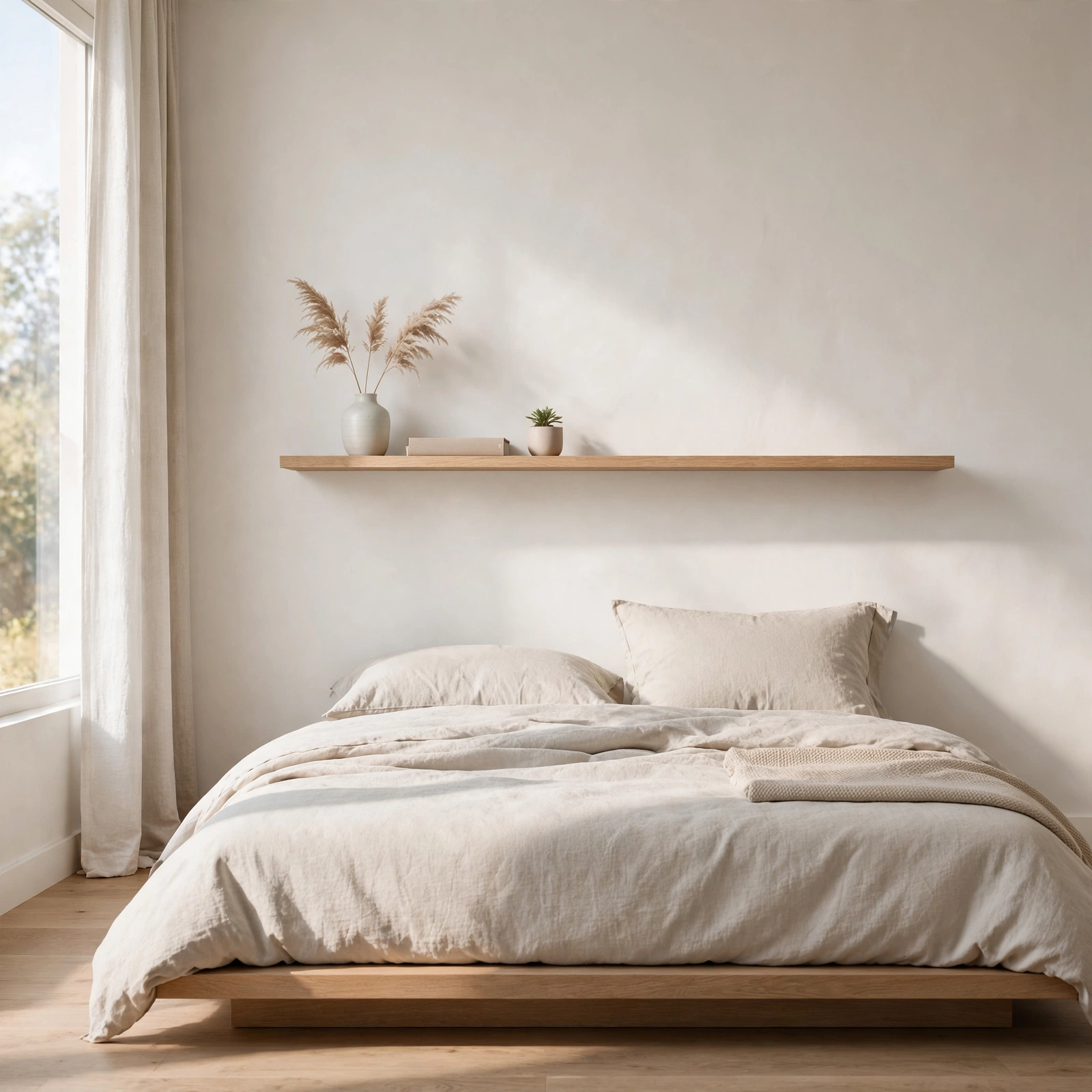 9. Streamlined Floating Shelf for Minimalist Bedroom