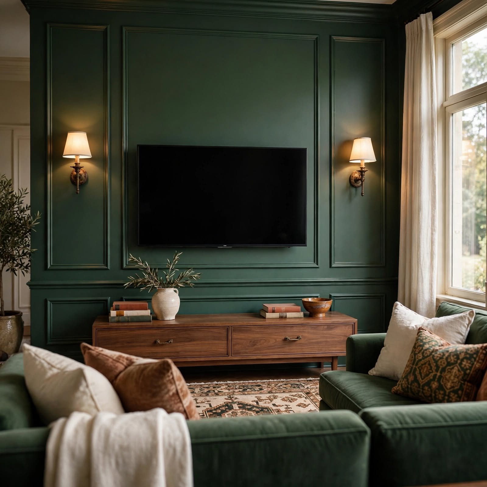 3. Symmetrical Wall Sconce Flanking for TV Wall Decor