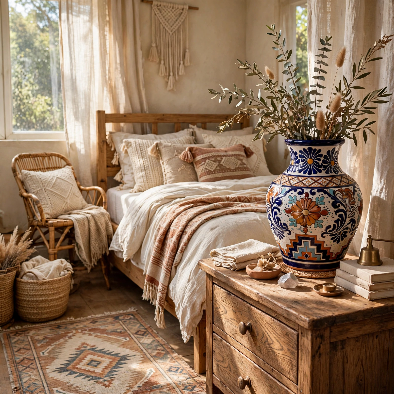 11. Talavera Ceramic Accent for a Boho Bedroom