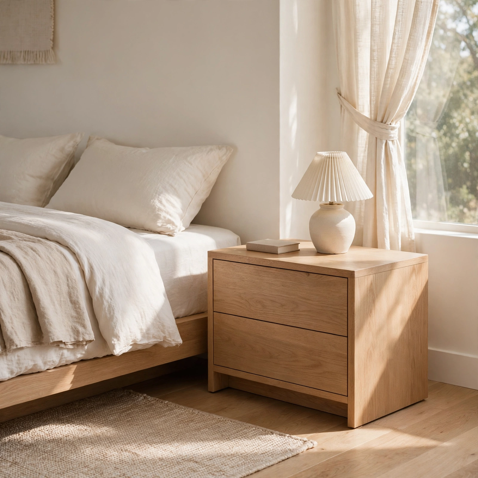 11. Uncluttered Nightstand Surface for Minimalist Bedroom