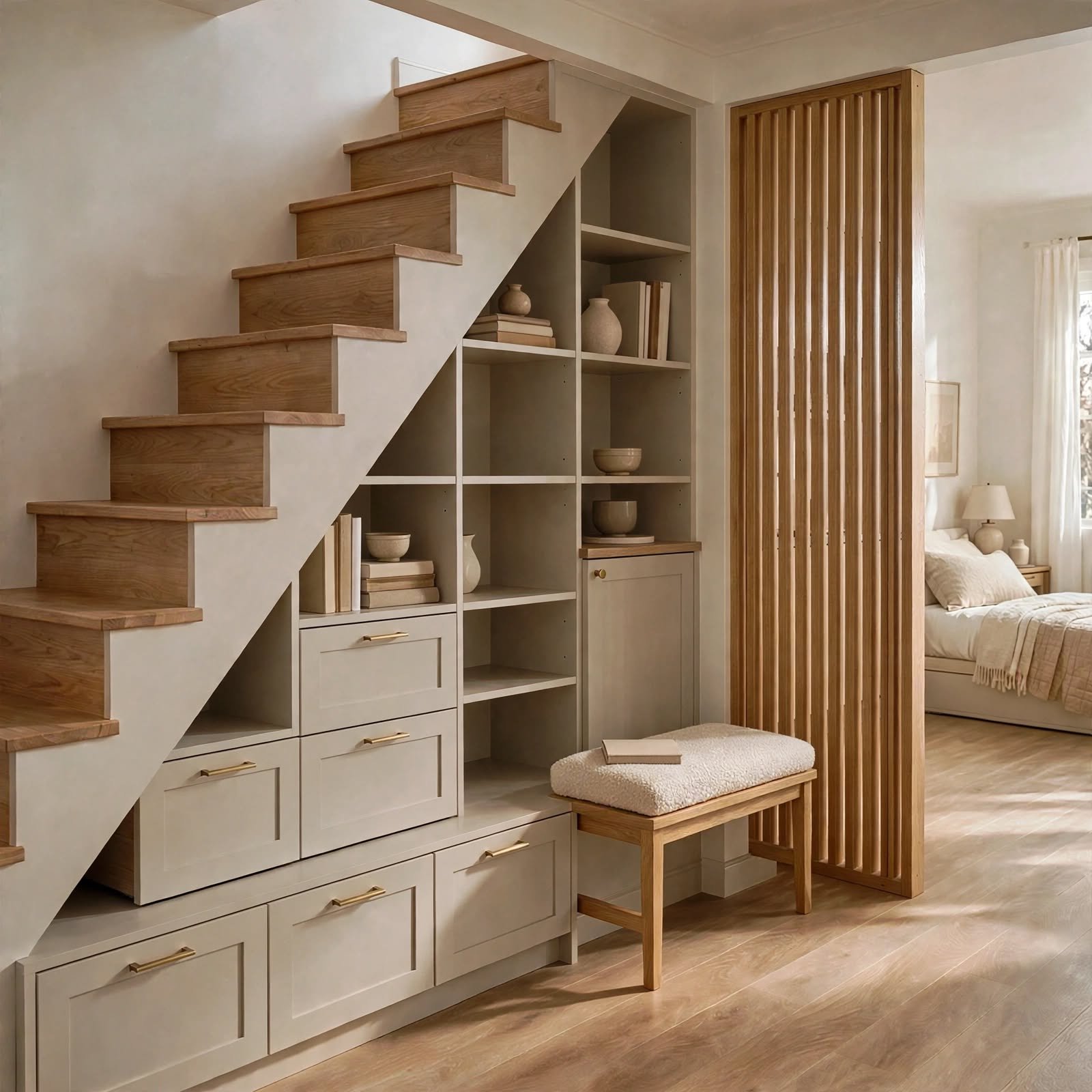 12. Under-Stair Storage Nook for Studio Apartment