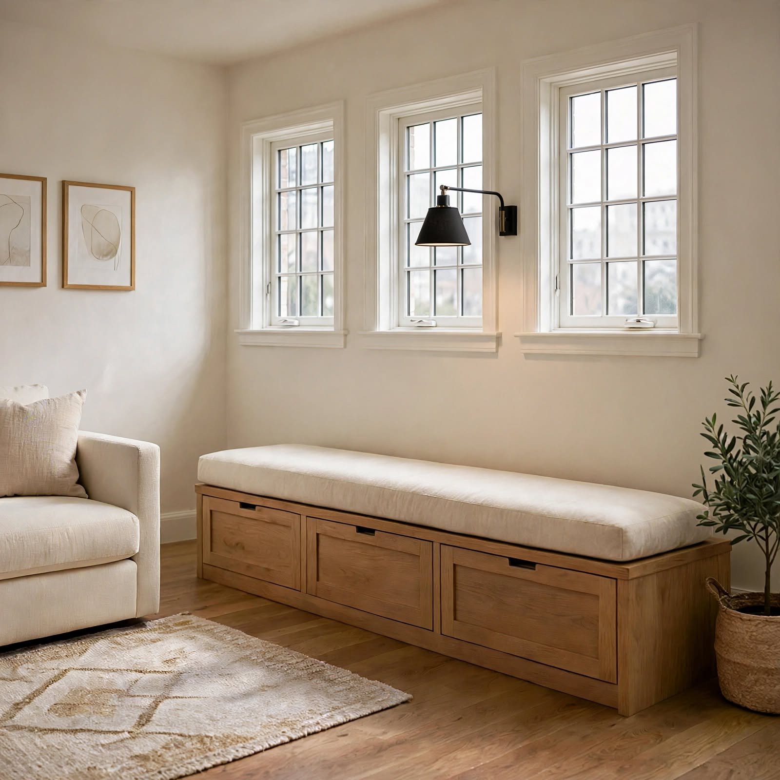 12. Under-Window Bench Storage for Studio Apartment Ideas