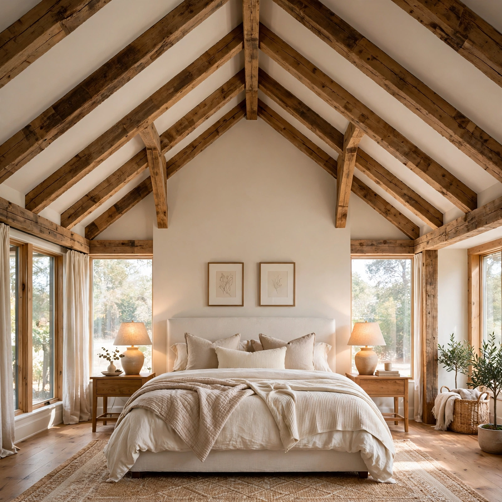7. Vaulted Ceiling Beam Accent for Bedroom Design Ideas