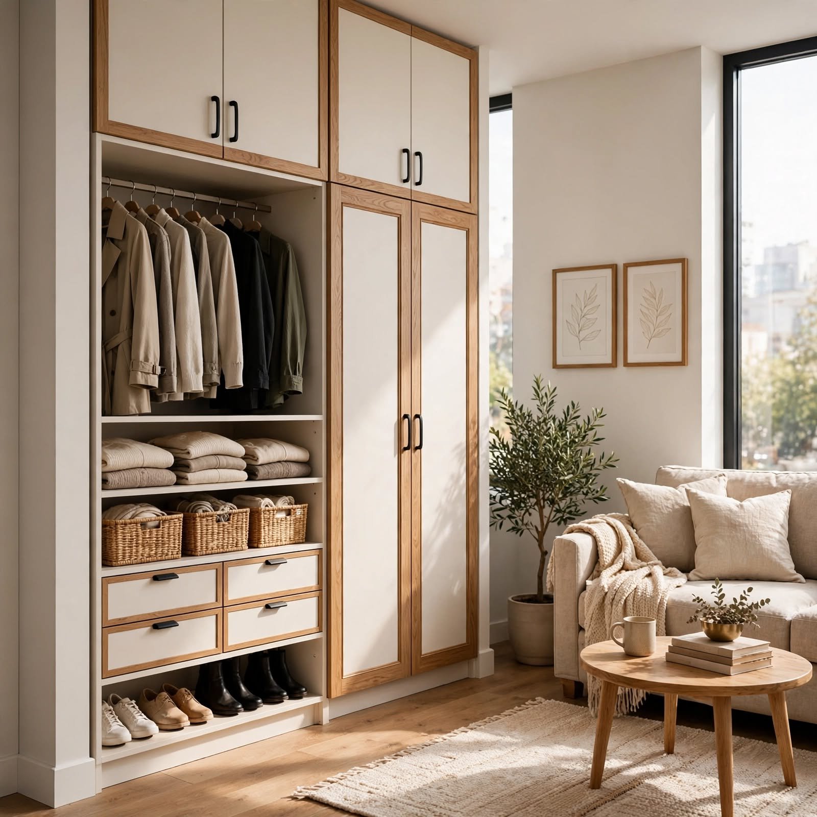 8. Vertical Closet Organizer for Studio Apartment Ideas