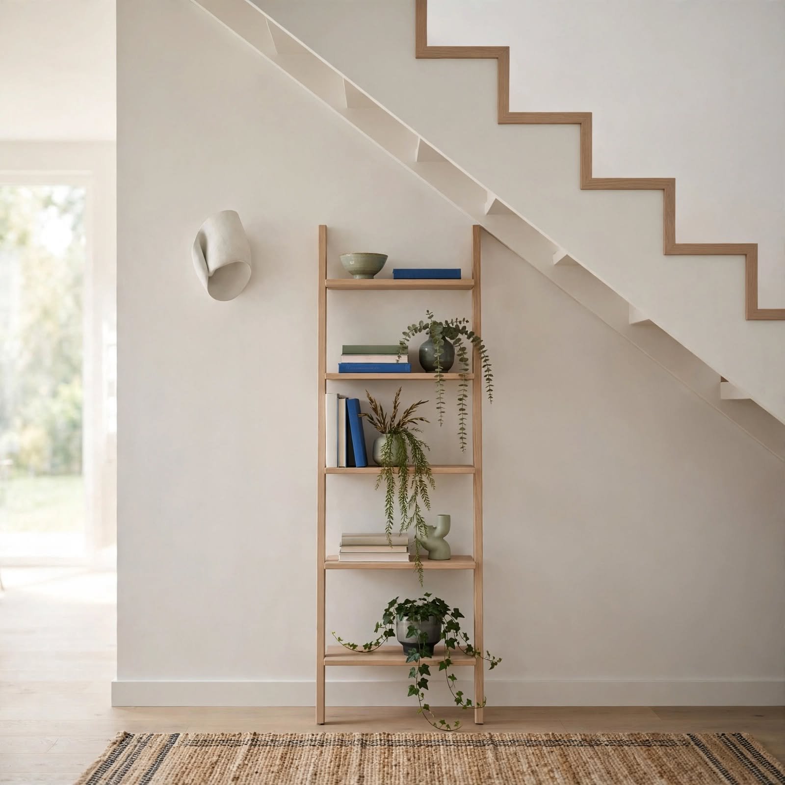 4. Vertical Ladder Bookshelf Under Stairs for Staircase Wall Decor