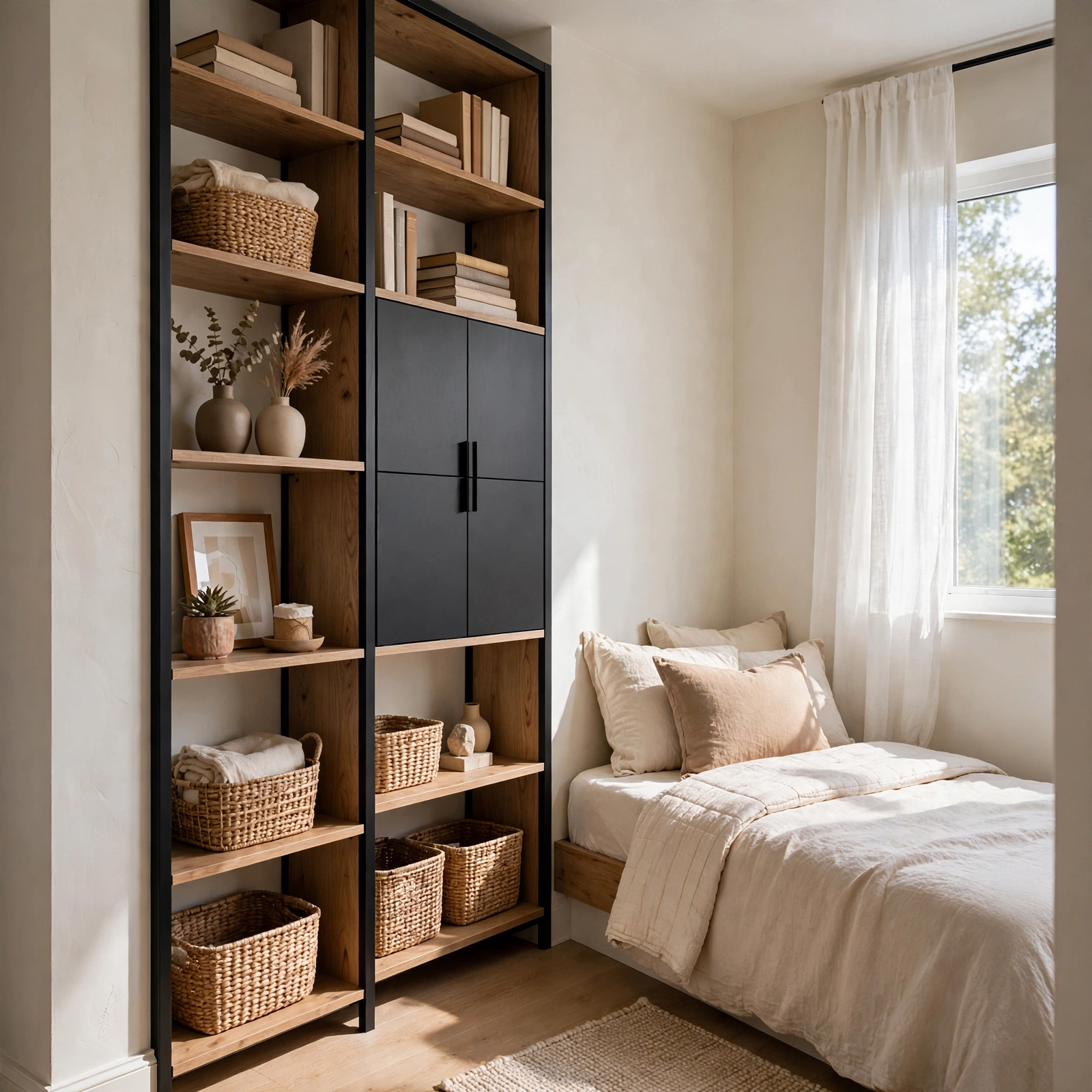 Vertical Shelving System for Small Bedroom