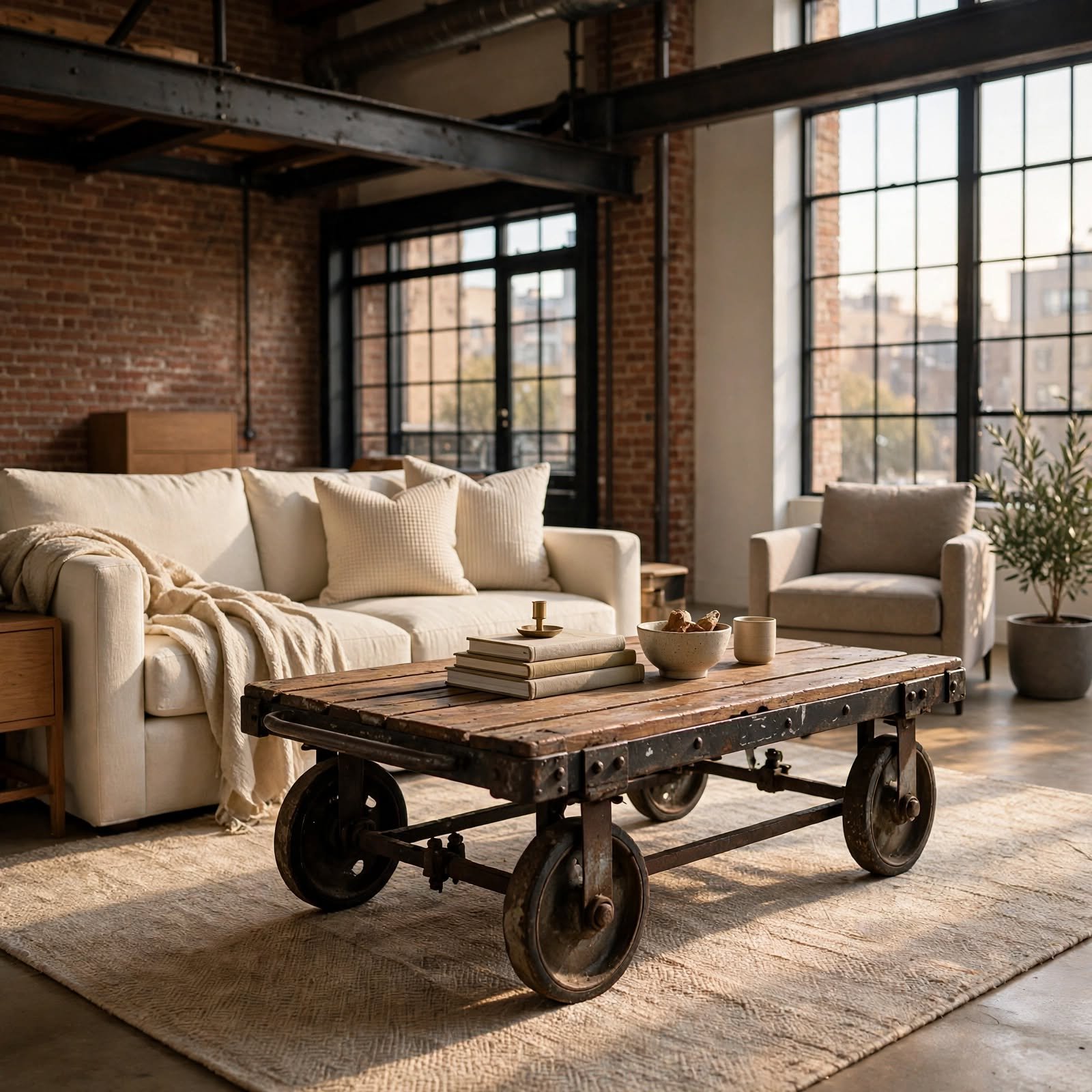 13. Vintage Factory Cart Table for Loft Apartment
