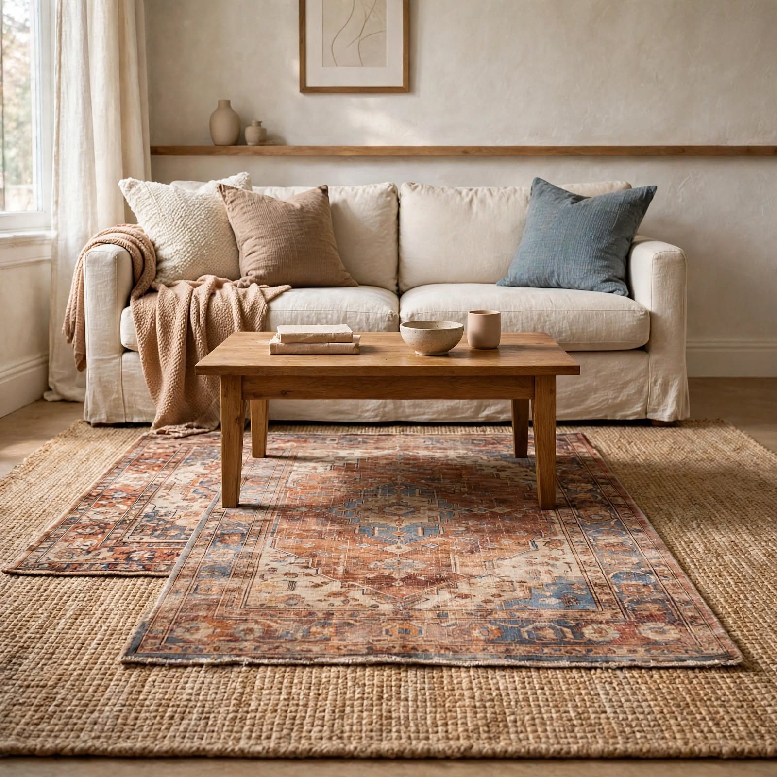 17. Vintage Rug Layering for Cozy Apartment