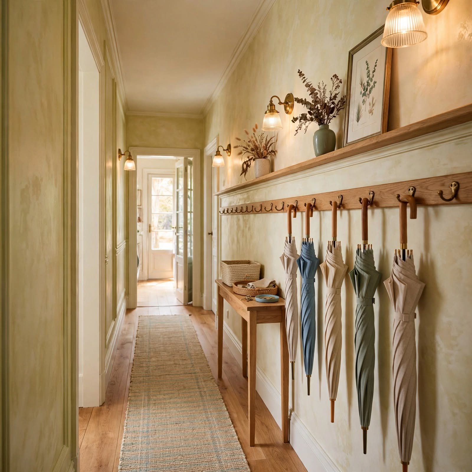 14. Wall-Mounted Umbrella Hooks for Hallway Wall Decor Ideas