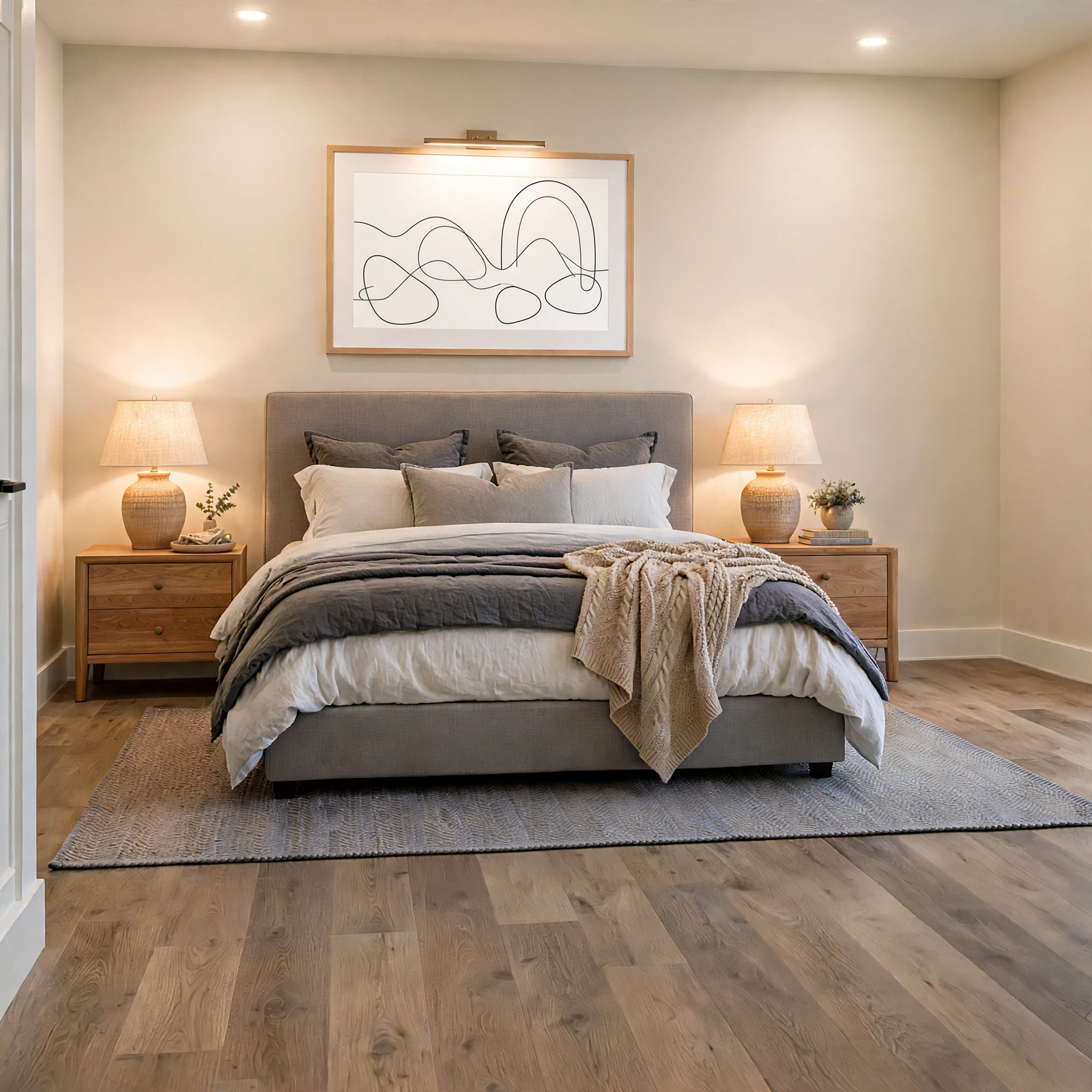 18. Warm Grey Wood Flooring for Grey Bedroom Ideas