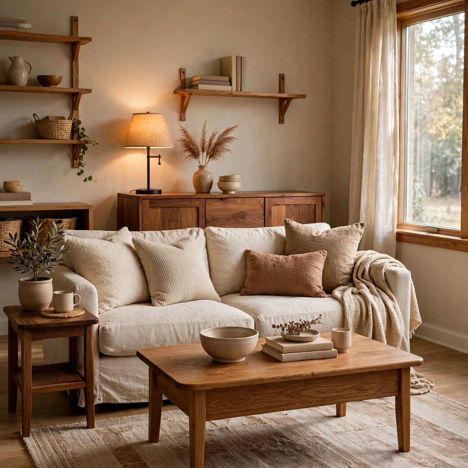 7. Warm Wood Furniture Tones for Cozy Apartment