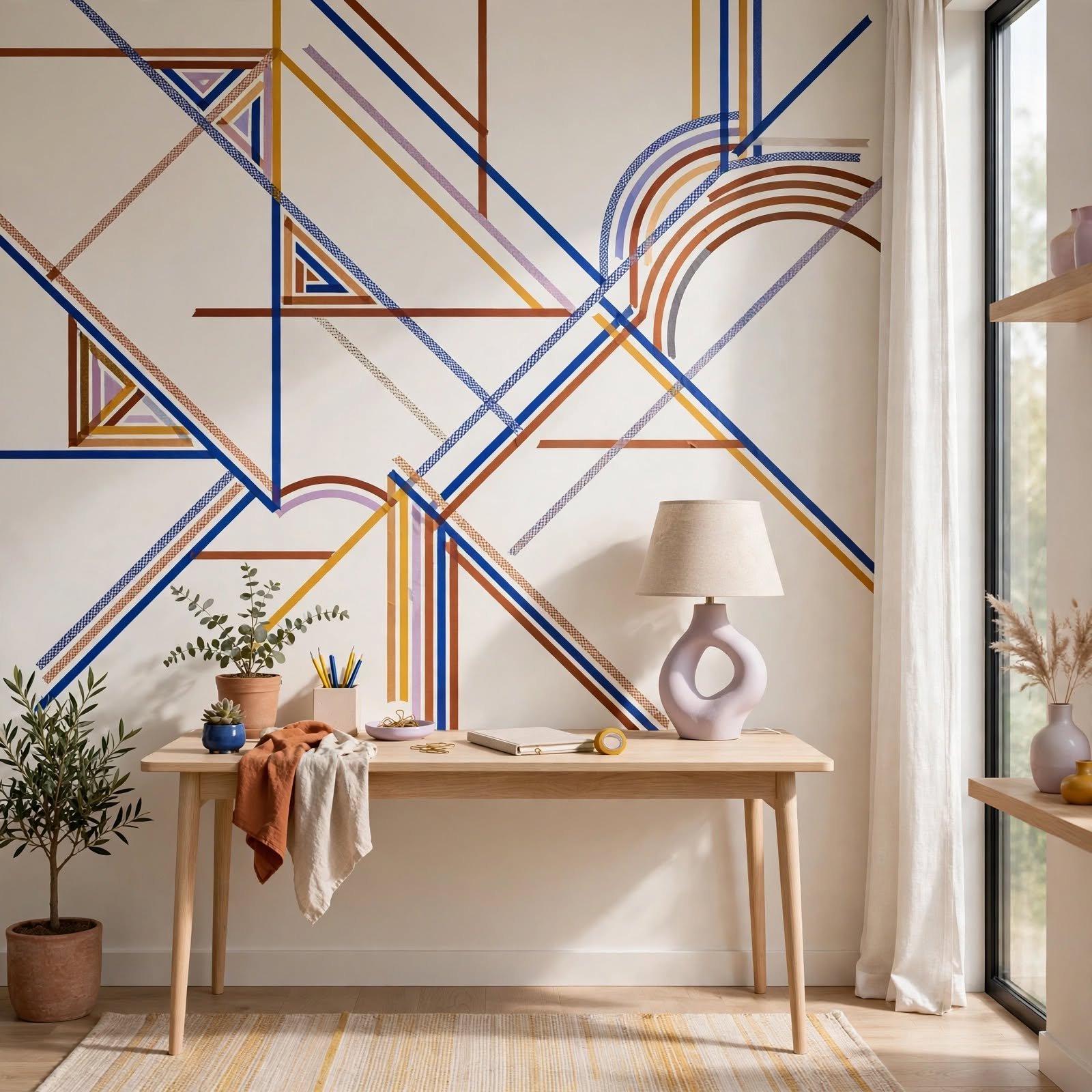 2. Washi Tape Geometric Pattern for DIY Wall Decor