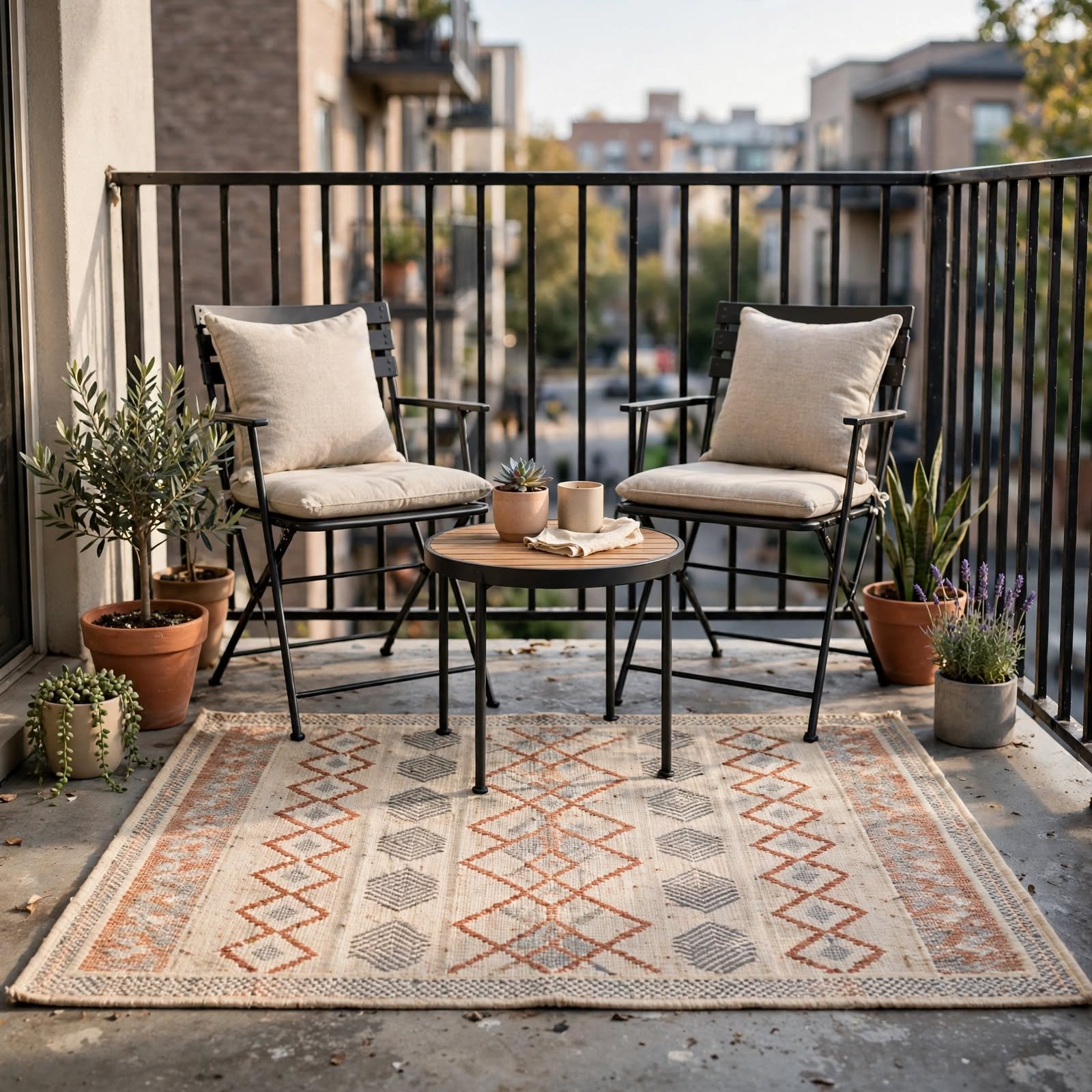 3. Weatherproof Outdoor Rug for Balcony Ideas Apartment
