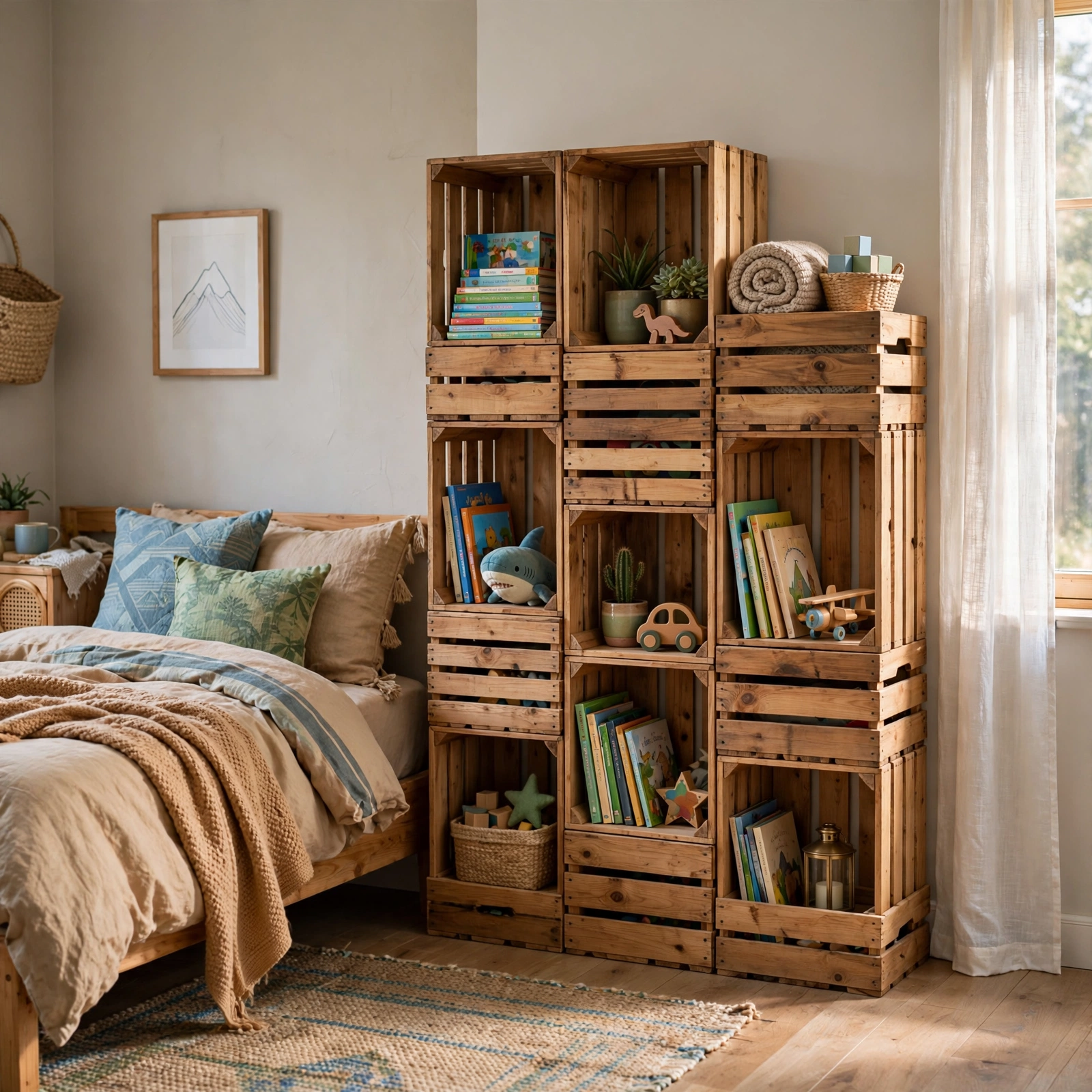 12. Wood Crate Bookshelf for Boys Bedroom Ideas