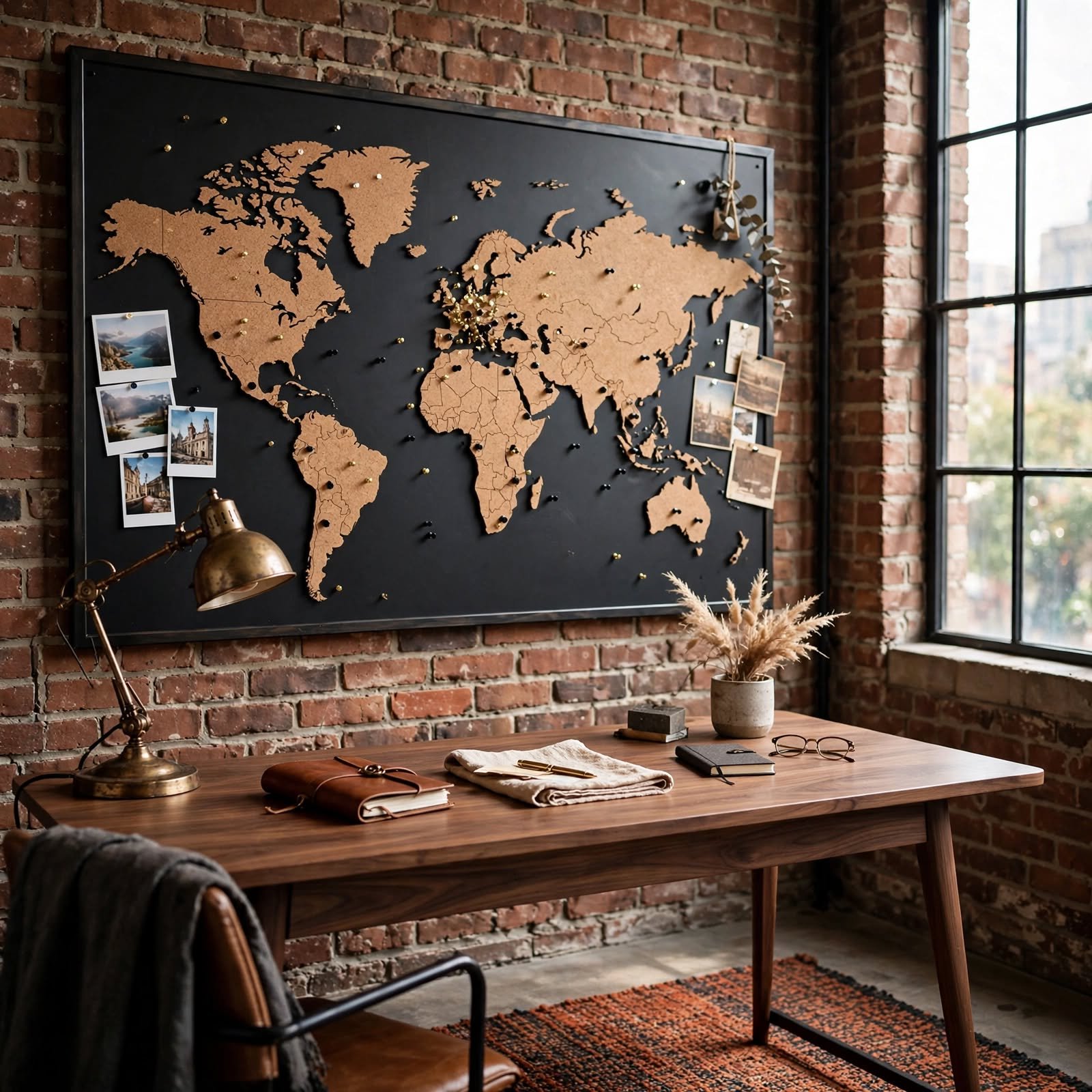 2. World Map Pinboard for Room Wall Decor