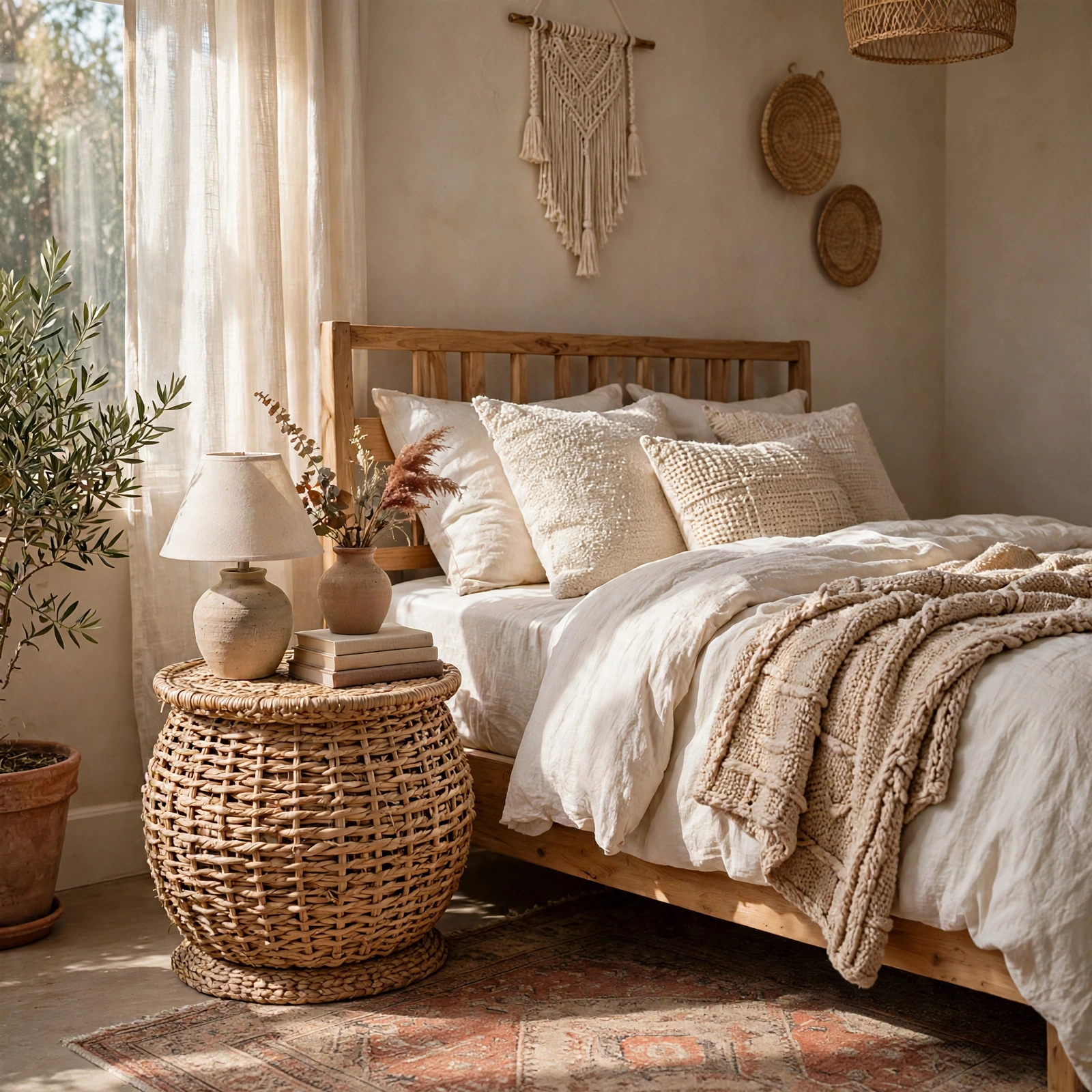 15. Woven Basket Nightstand for a Boho Bedroom